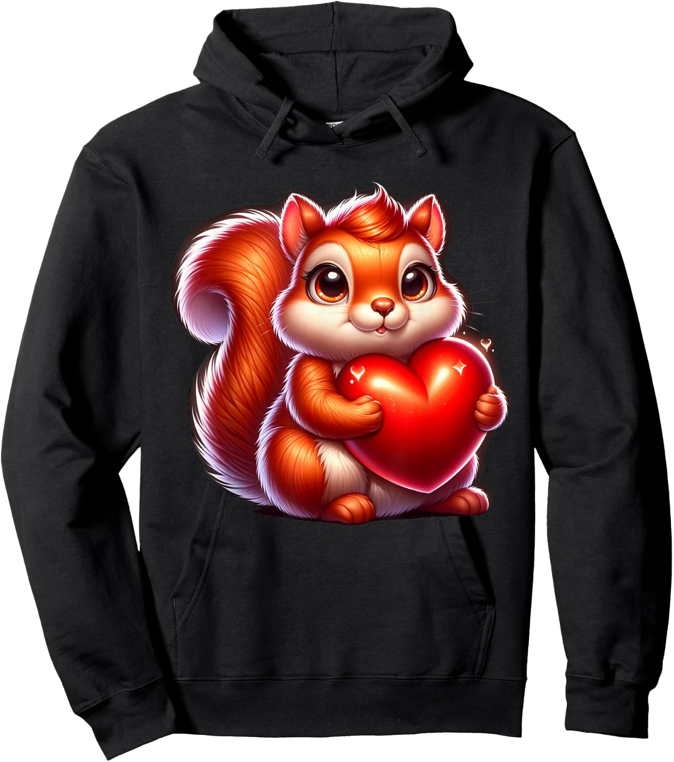 Cute Funny Squirrel Hugging Heart Valentines Day Hoodie - Hoodie | Black