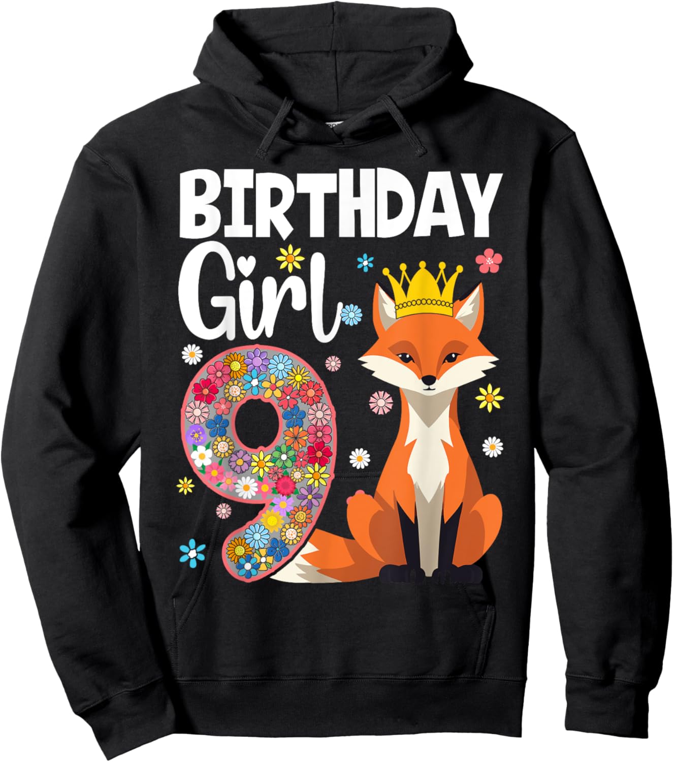 Fox Animal Lovers 9th Birthday Girl Fox B-day 9 year old Hoodie - Hoodie | Black
