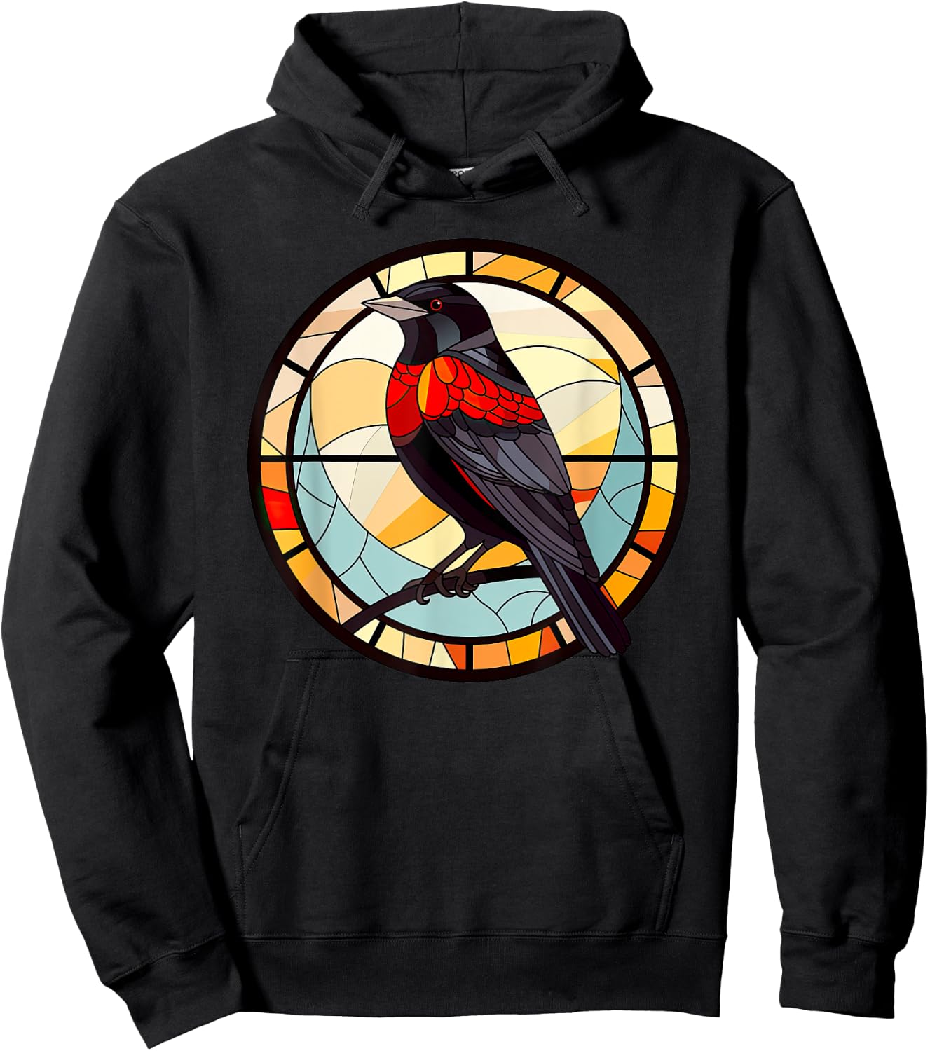 Red Winged Blackbird StainedGlass Red-Winged Blackbird Lover Hoodie - Hoodie | Black