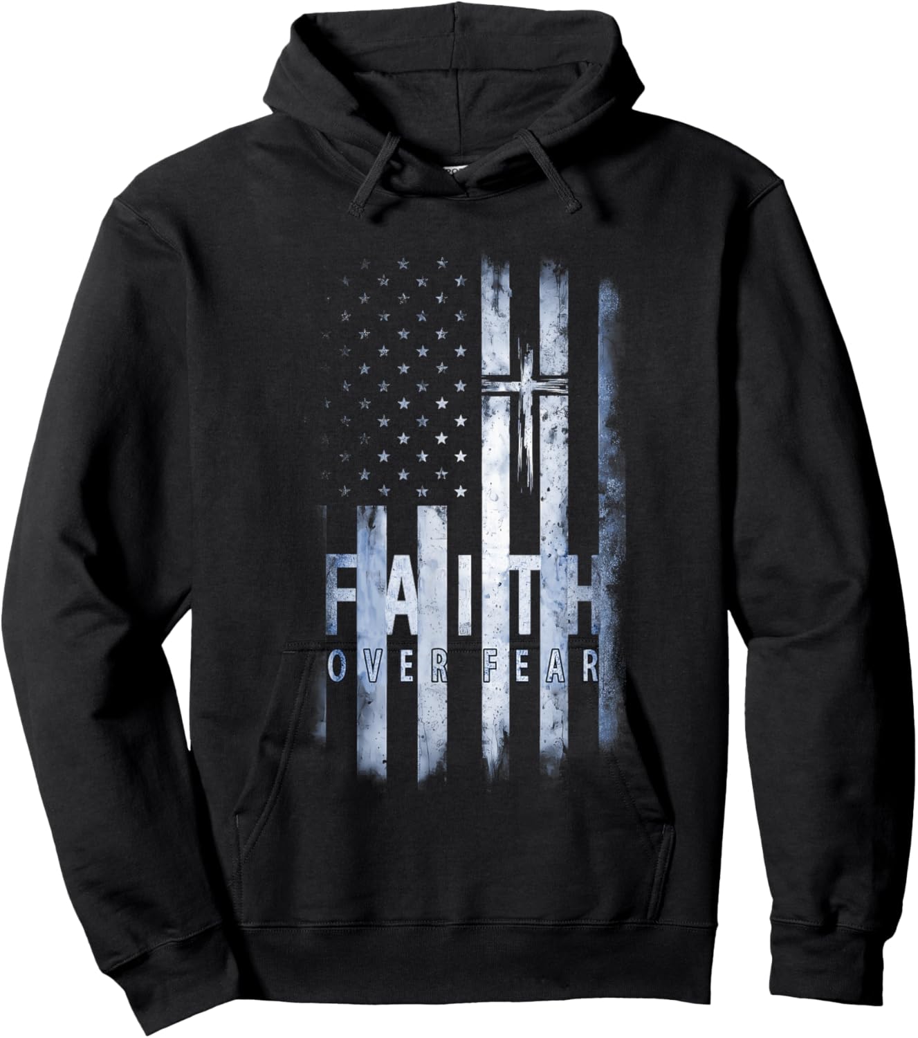 Patriotic USA American Flag Faith Over Fear Prayer Kids Men Hoodie - Hoodie | Black