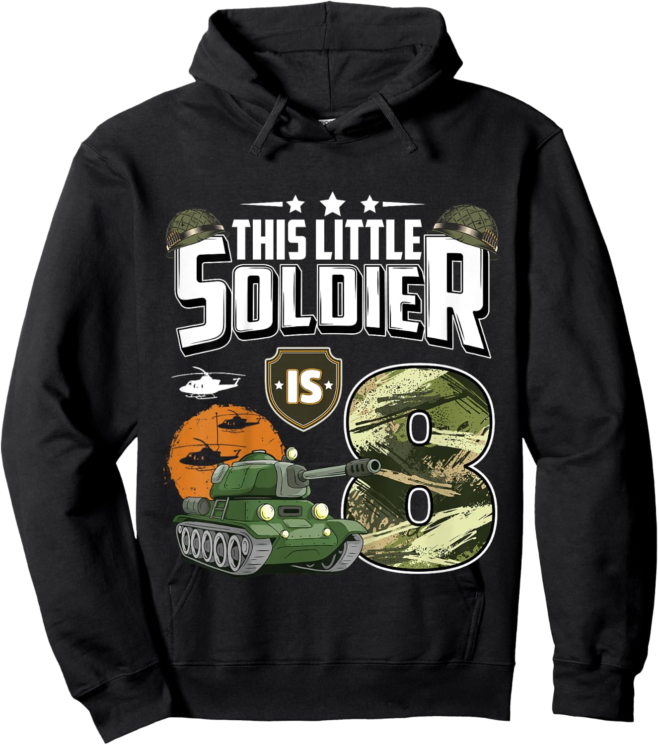 Kids 8 Year Old Soldier 8th Birthday Military Themed Camo boys Hoodie - Hoodie | Black