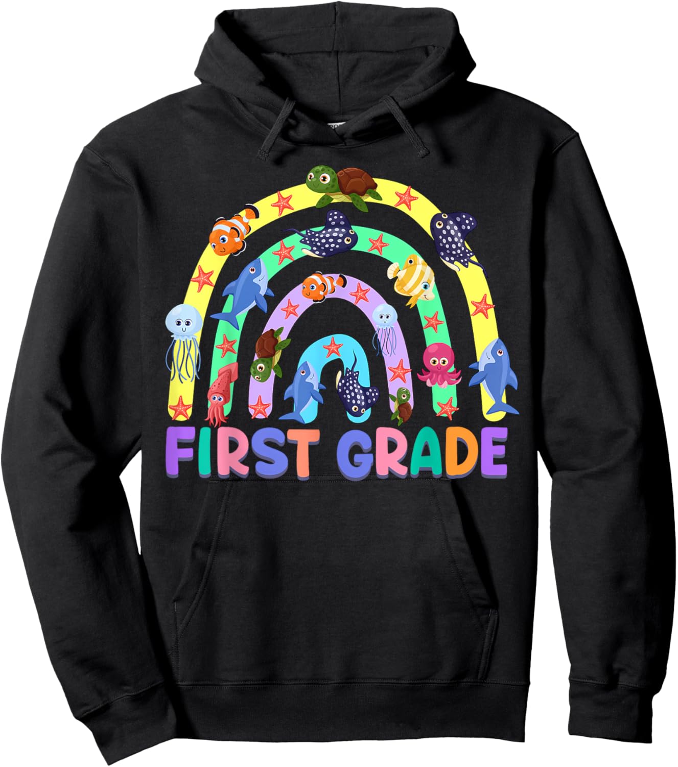 1St Grade Teacher Rainbow Ocean Animal First Grade Men Women Kids Hoodie - Hoodie | Black