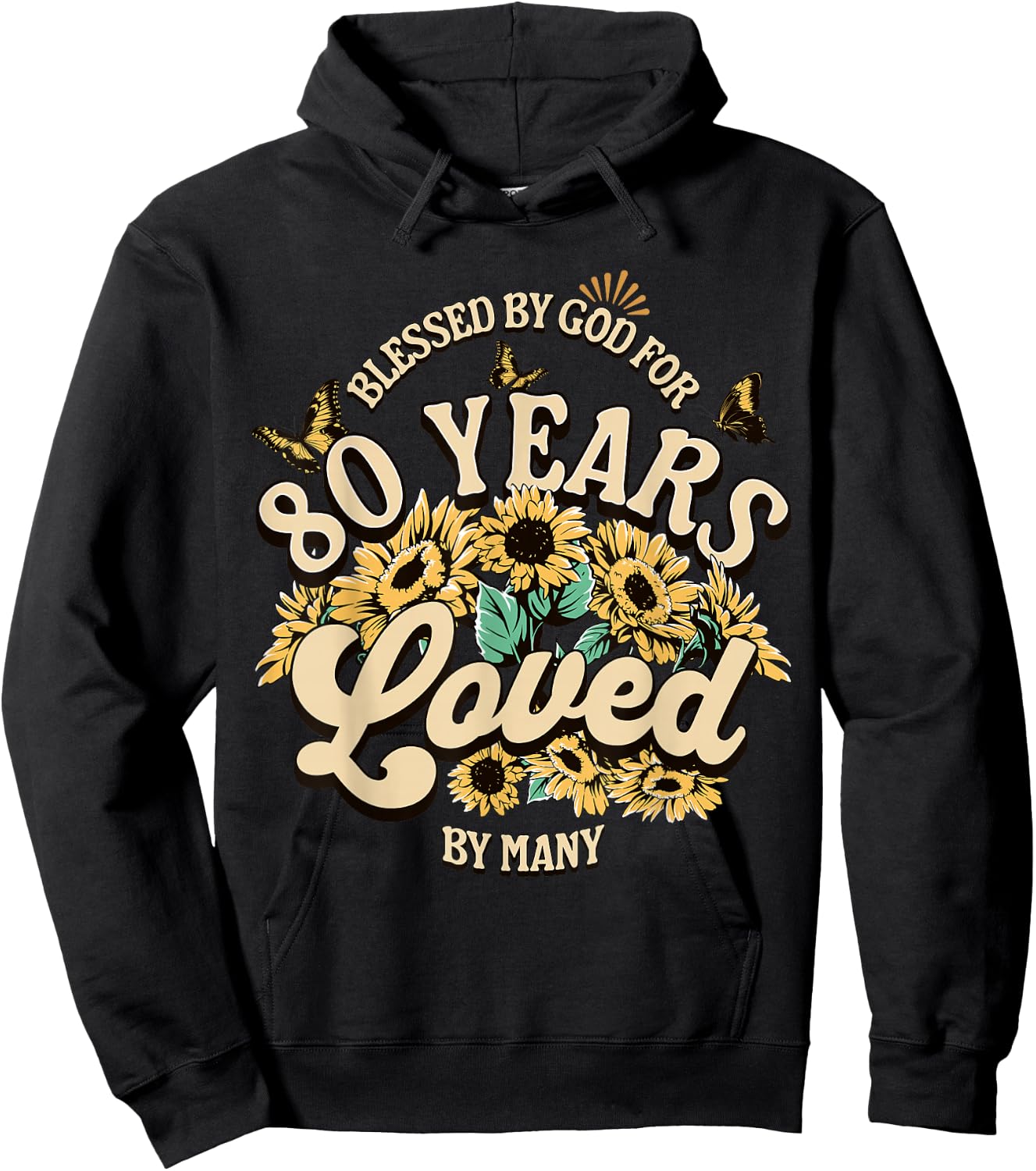 80 Years Loved Blessed Women 80 Years Old Floral Birthday Hoodie - Hoodie | Black