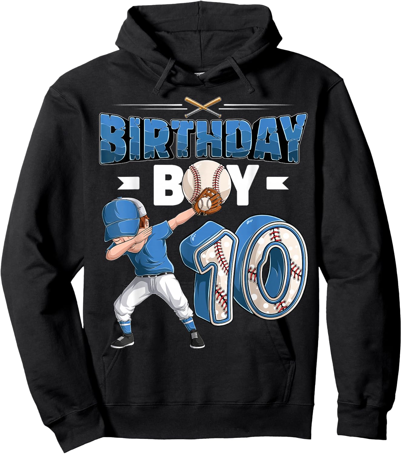 Dabbing boy 10 Year Old Baseball Player 10th Birthday Party Hoodie - Hoodie | Black