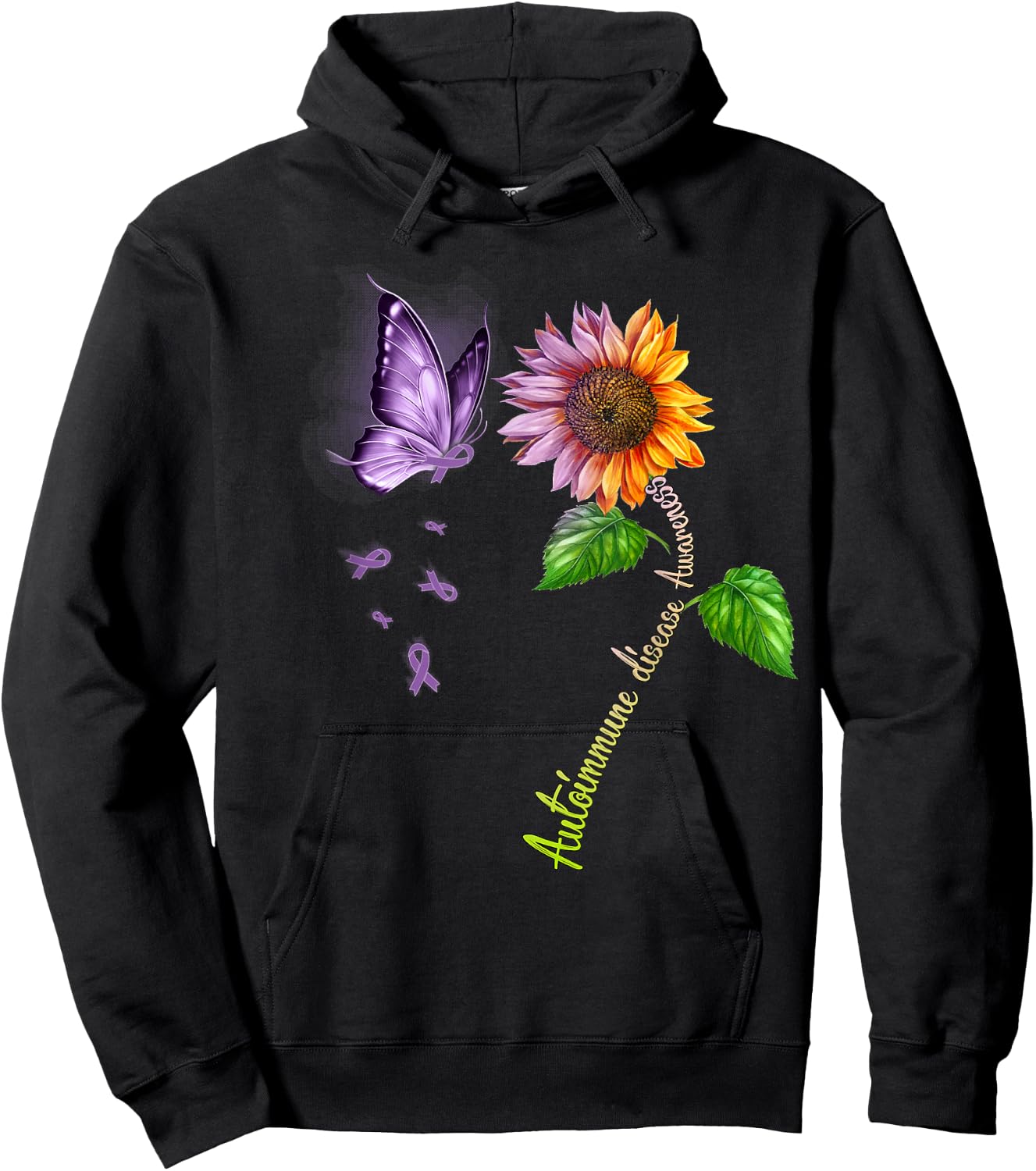 Butterfly Sunflower Autoimmune disease Awareness Hoodie - Hoodie | Black