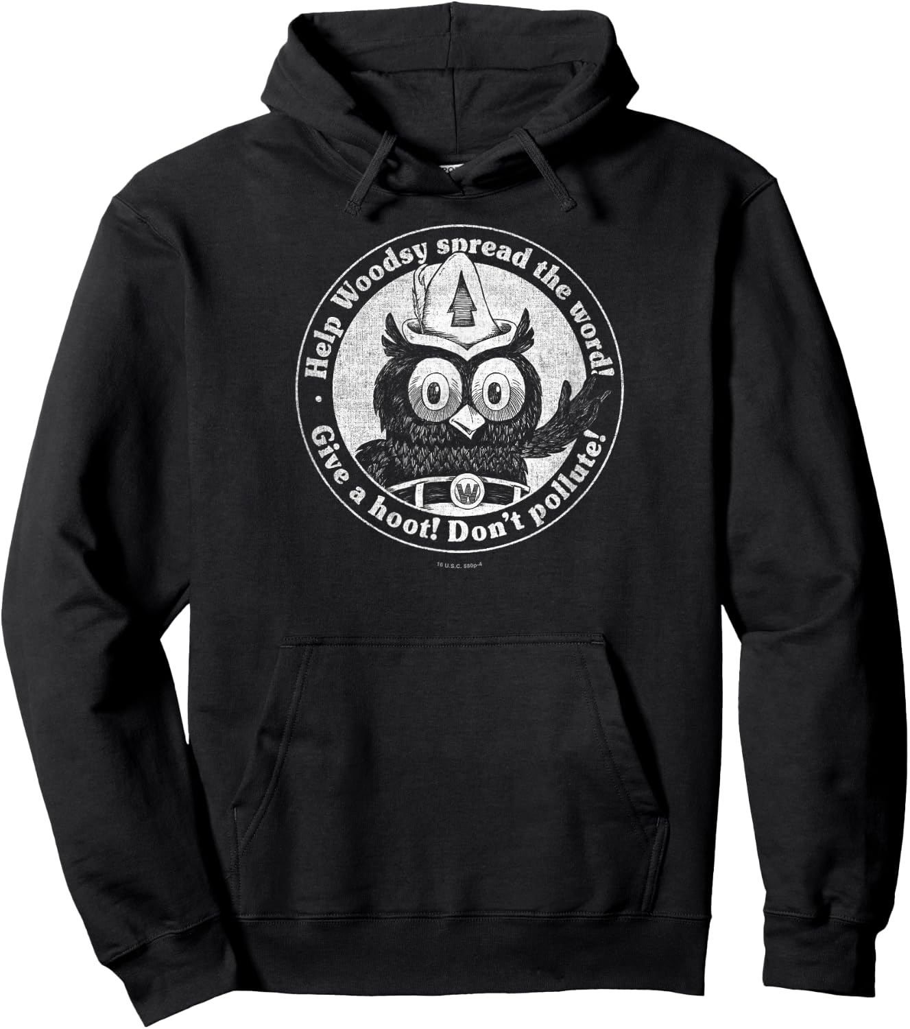 Woodsy Owl Give a Hoot Don't Pollute Faded Vintage Hoodie - Hoodie | Black