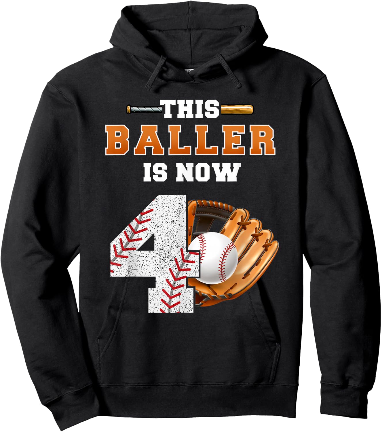 This Baller is Now 4 Kids Baseball Player 4th Birthday Boy Hoodie - Hoodie | Black