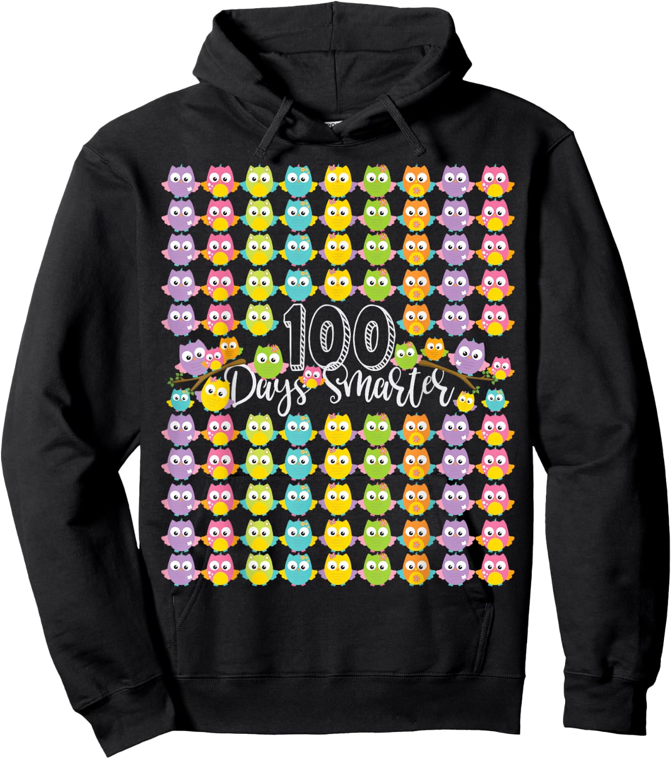 100 Days Smarter- 100th Day Of School Owl Kids & Teachers Hoodie - Hoodie | Black