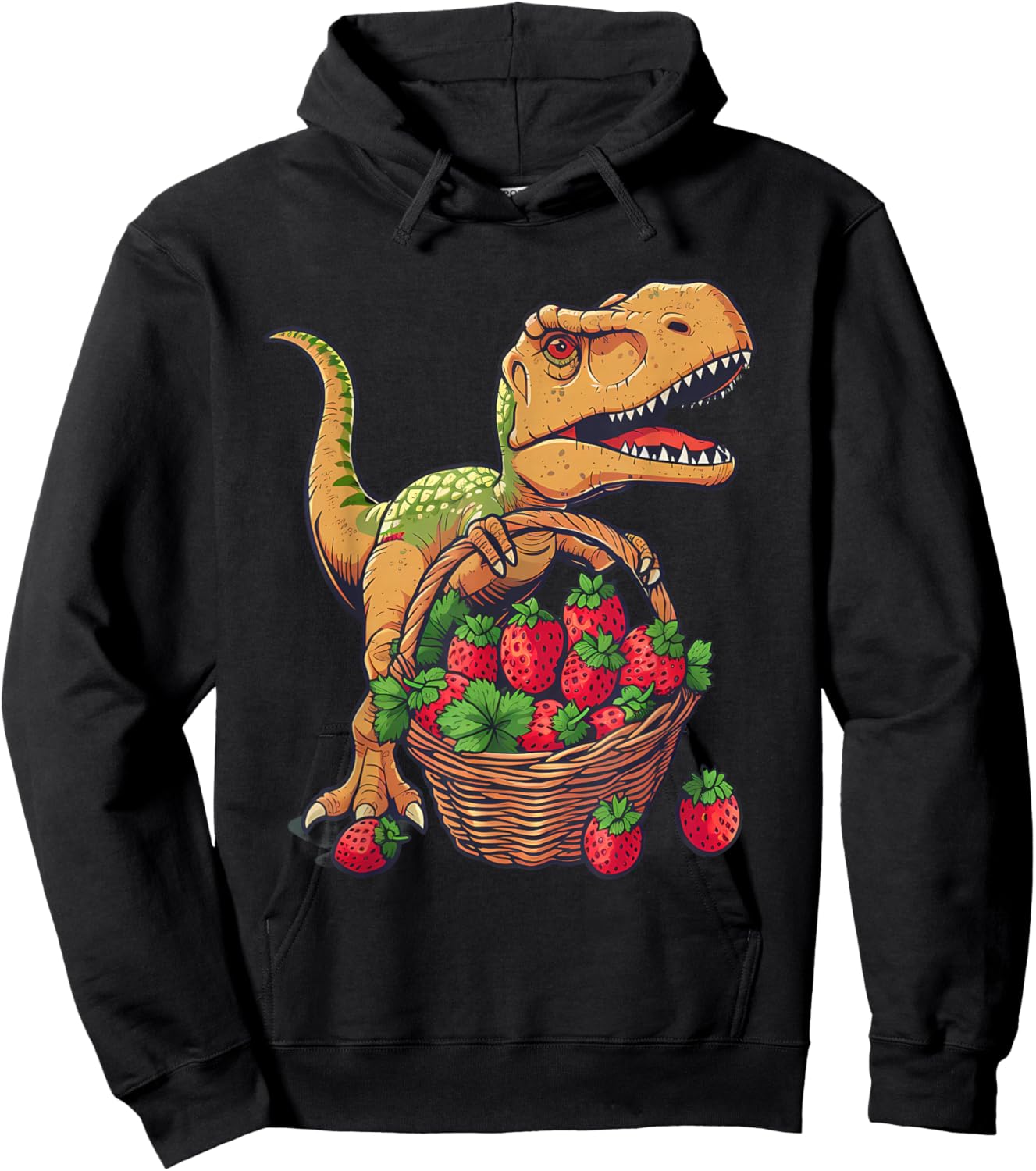 Strawberry Dinosaur Drawing Nature Strawberry Fruit Wildlife Hoodie - Hoodie | Black