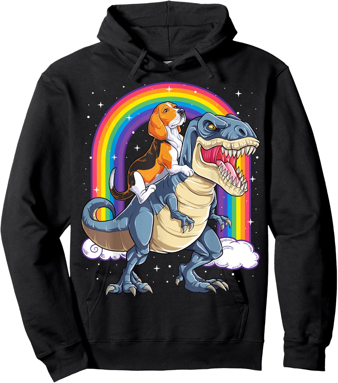 Beagle Riding Dinosaur T-rex Gifts Boys Kids Men Rainbow Hoodie - Hoodie | Black