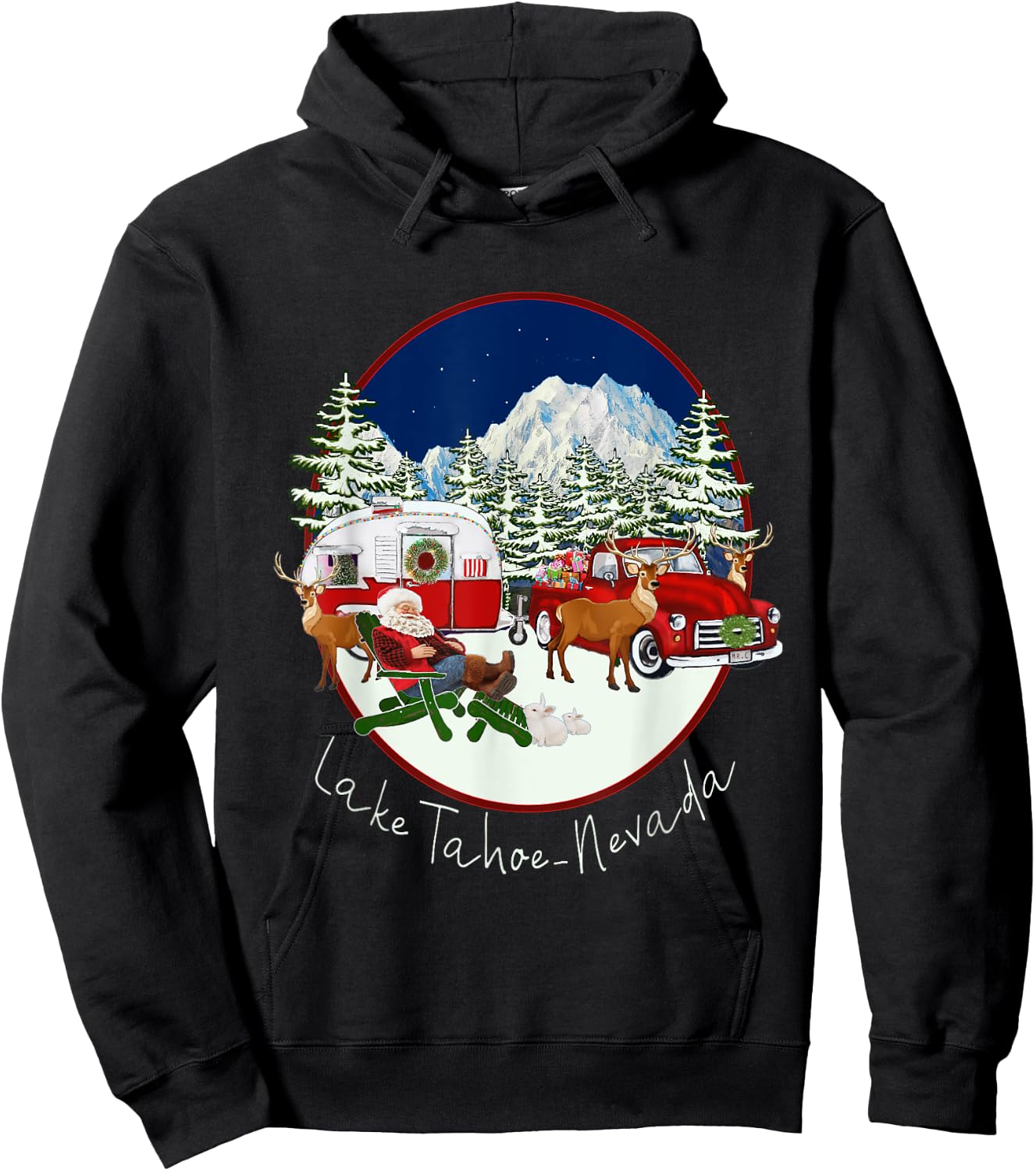 Lake Tahoe Nevada Mountain Santa Christmas Snow Fun Souvenir Hoodie - Hoodie | Black