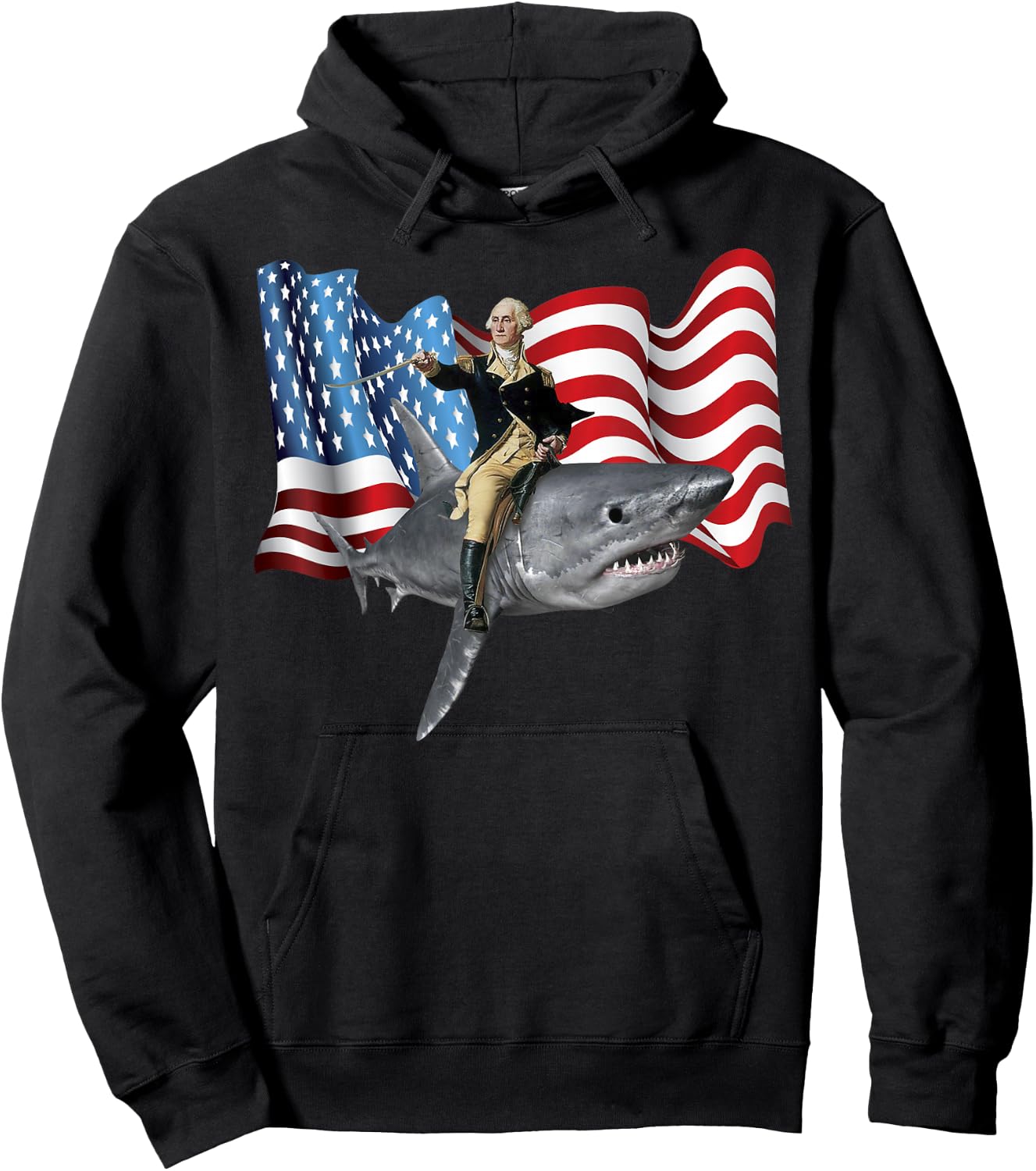 4th of July Washington Riding A Shark Patriotic Gift Hoodie - Hoodie | Black
