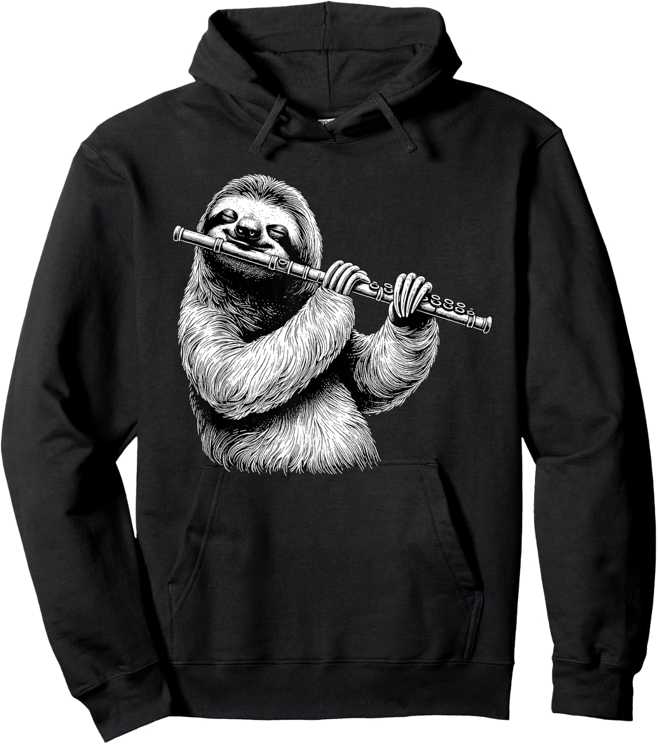Sloth Playing Flute Flutist Player Instrument Musician Hoodie - Hoodie | Black