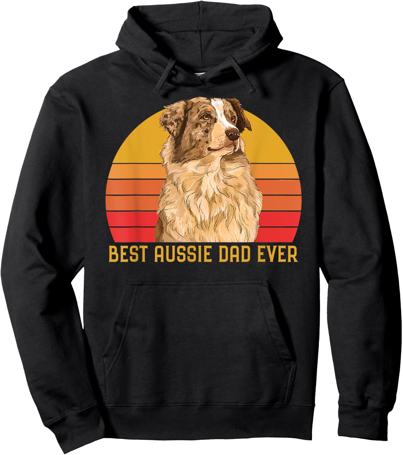 Vintage Best Aussie Dad Ever Papa Australian Shepherd Dog Hoodie - Hoodie | Black