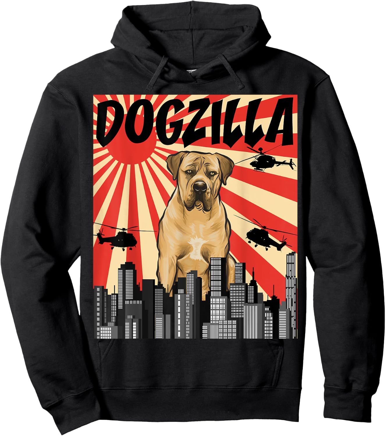 Funny Retro Japanese Dogzilla Boerboel Hoodie - Hoodie | Black