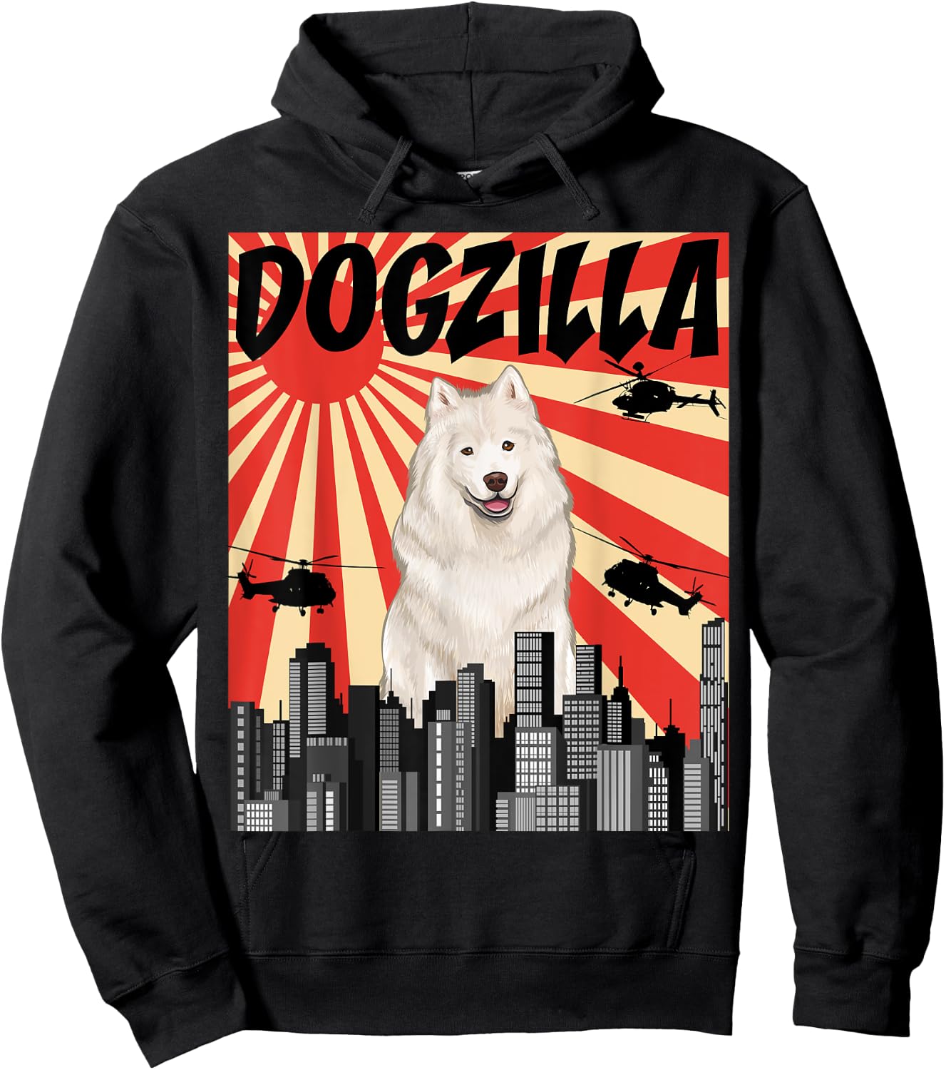 Funny Retro Japanese Dogzilla Samoyed Hoodie - Hoodie | Black