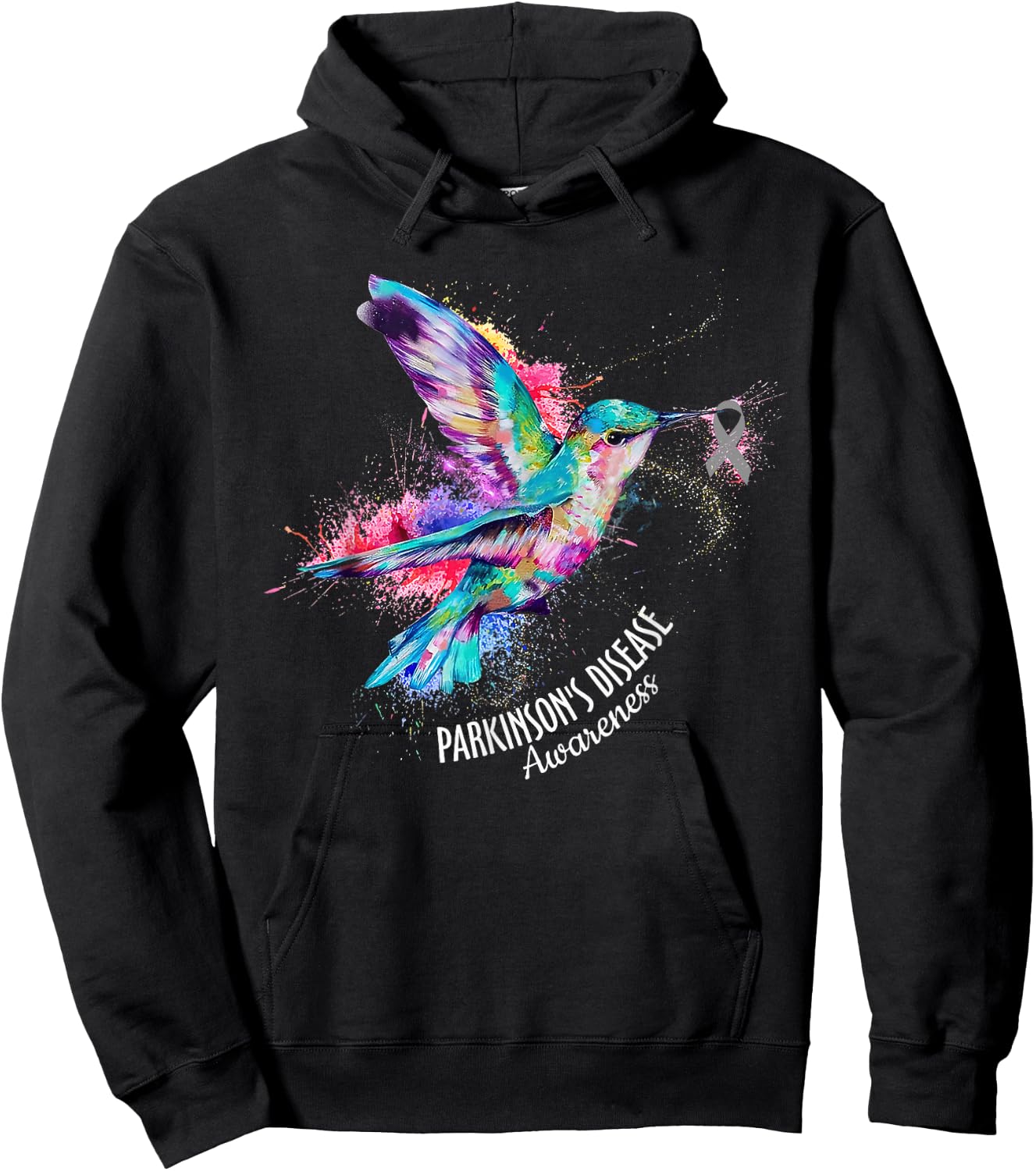 Hummingbird Parkinson's Disease Awareness Gray Ribbon Hoodie - Hoodie | Black