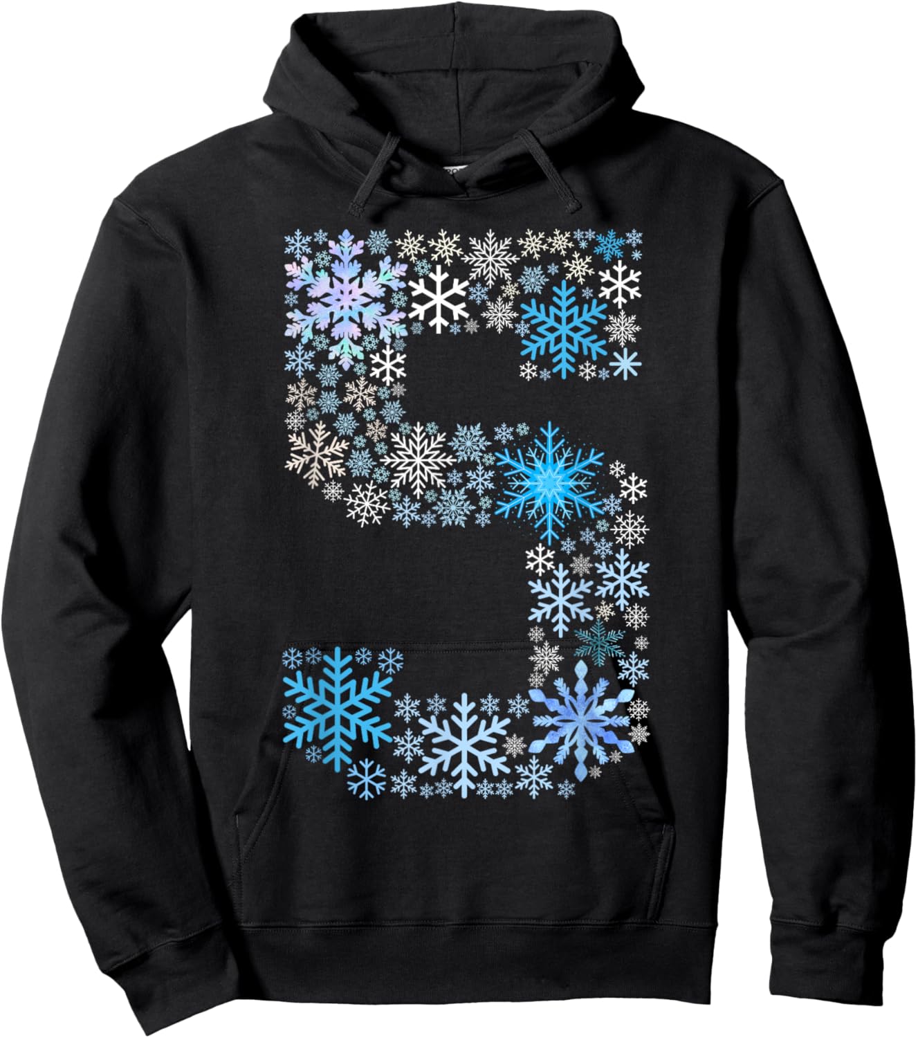 Fun 5th Birthday Christmas Snow Themed 5 Year Old Kids Girls Hoodie - Hoodie | Black