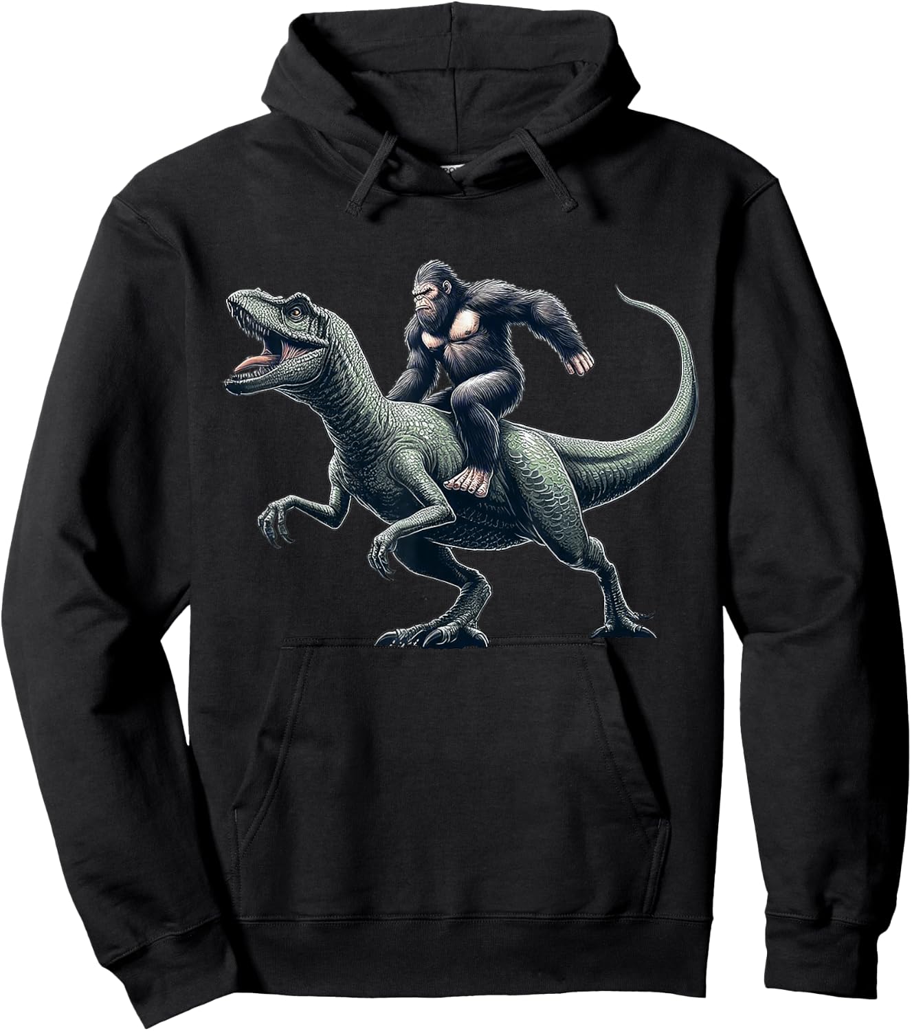 Bigfoot Riding Dinosaur T Rex Funny Gift Women Boys Hoodie - Hoodie | Black