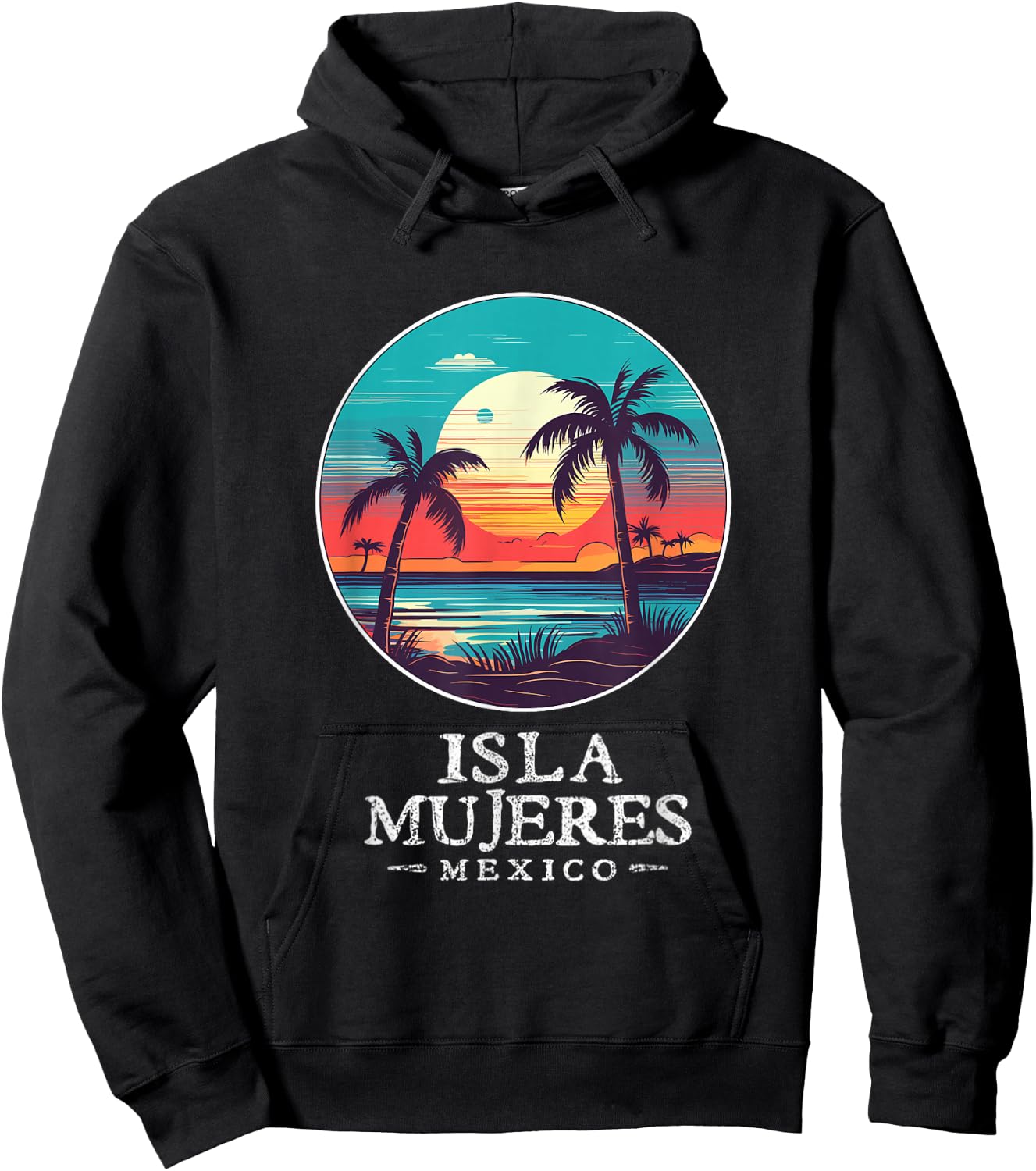 Retro Isla Mujeres Mexico Beach Sunset Souvenir Men Women Hoodie - Hoodie | Black