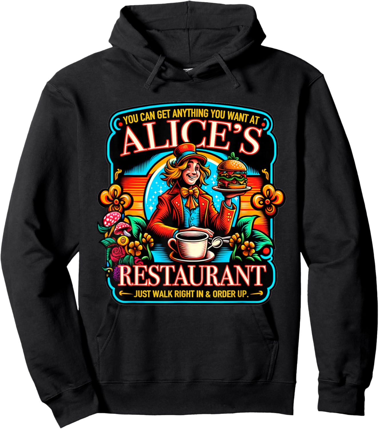 Alice's Restaurant Colorful Graphic Hoodie - Hoodie | Black