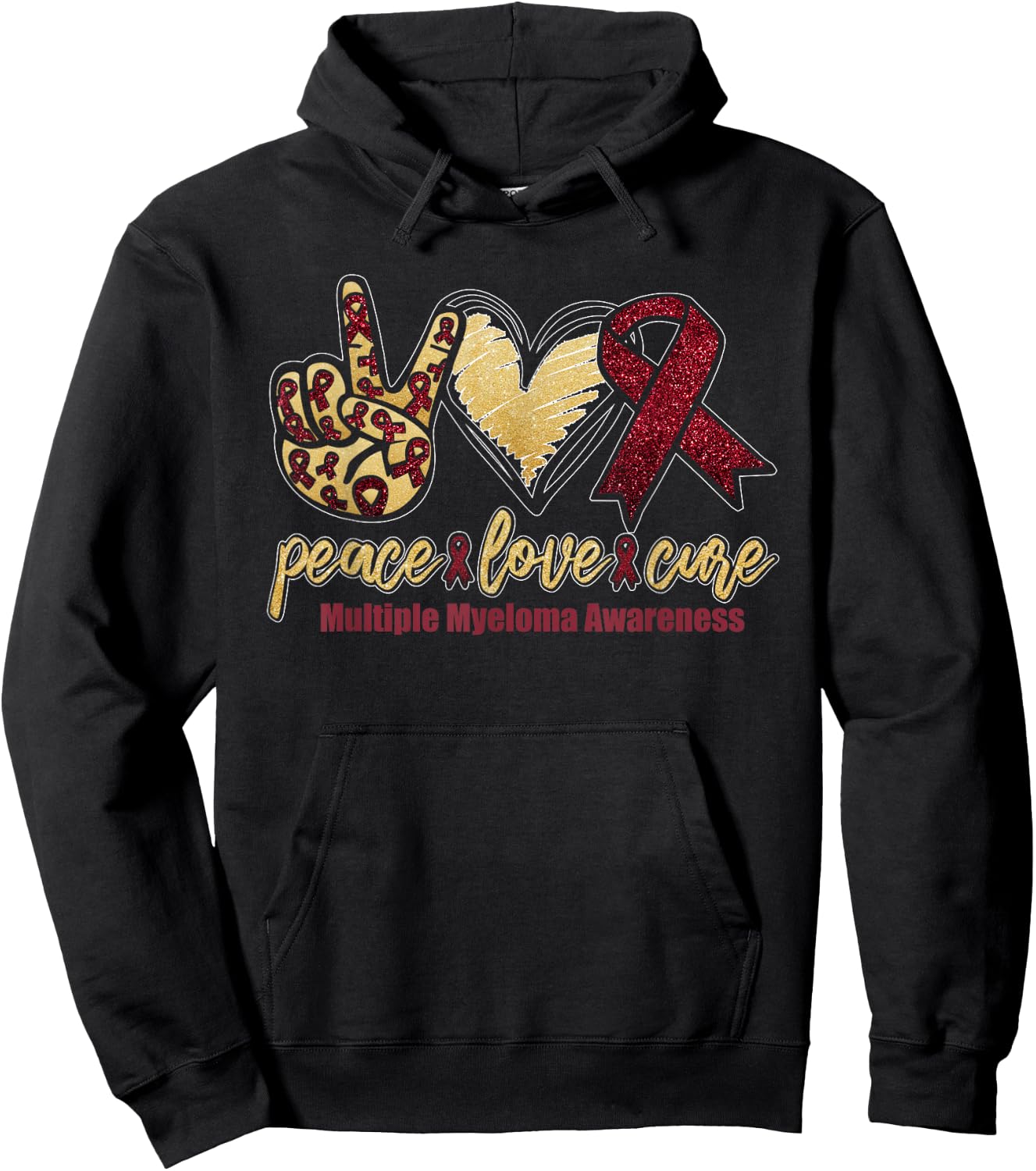 Peace. Love. Cure. | Multiple Myeloma Awareness Month Hoodie - Hoodie | Black