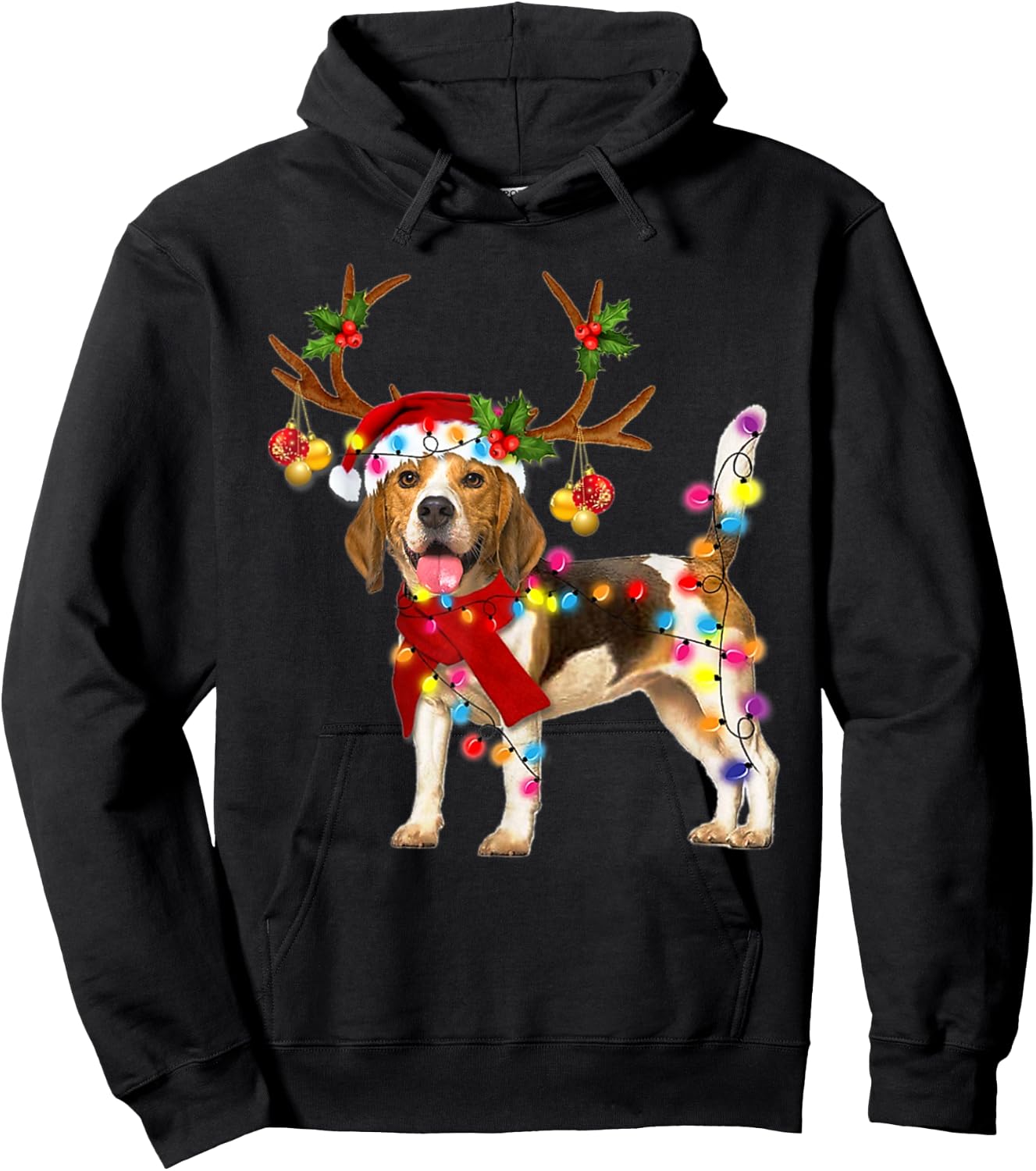 Beagle Gorgeous Reindeer Beagle Christmas Tree Light Xmas Hoodie - Hoodie | Black