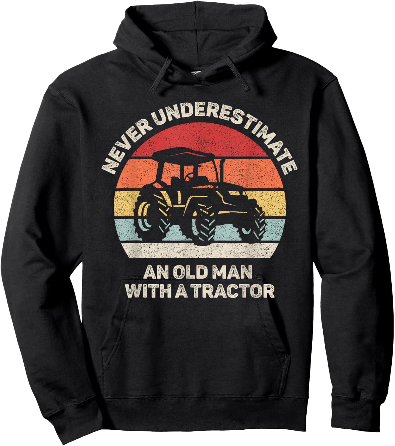 Retro Never Underestimate an Old Man with A Tractor Hoodie - Hoodie | Black