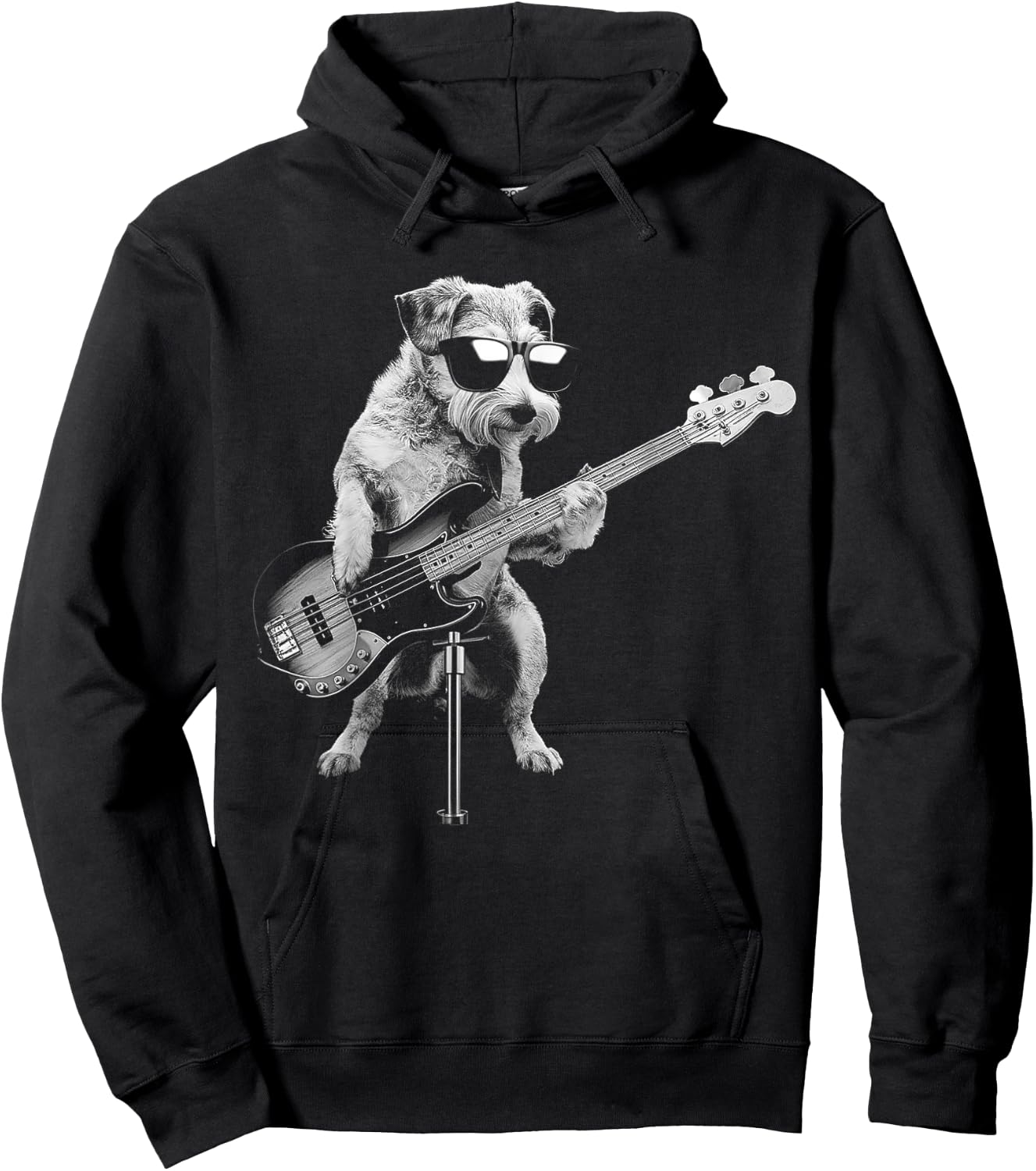 Guitarist Dog Playing Bass Guitar - Funny Guitar Dog Hoodie - Hoodie | Black