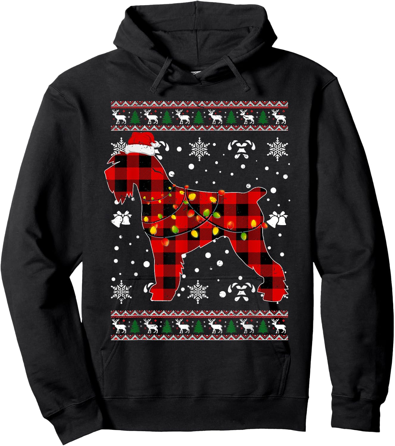 Christmas Shirt for Schnauzer Lover Gift Santa Buffalo Plaid Hoodie - Hoodie | Black