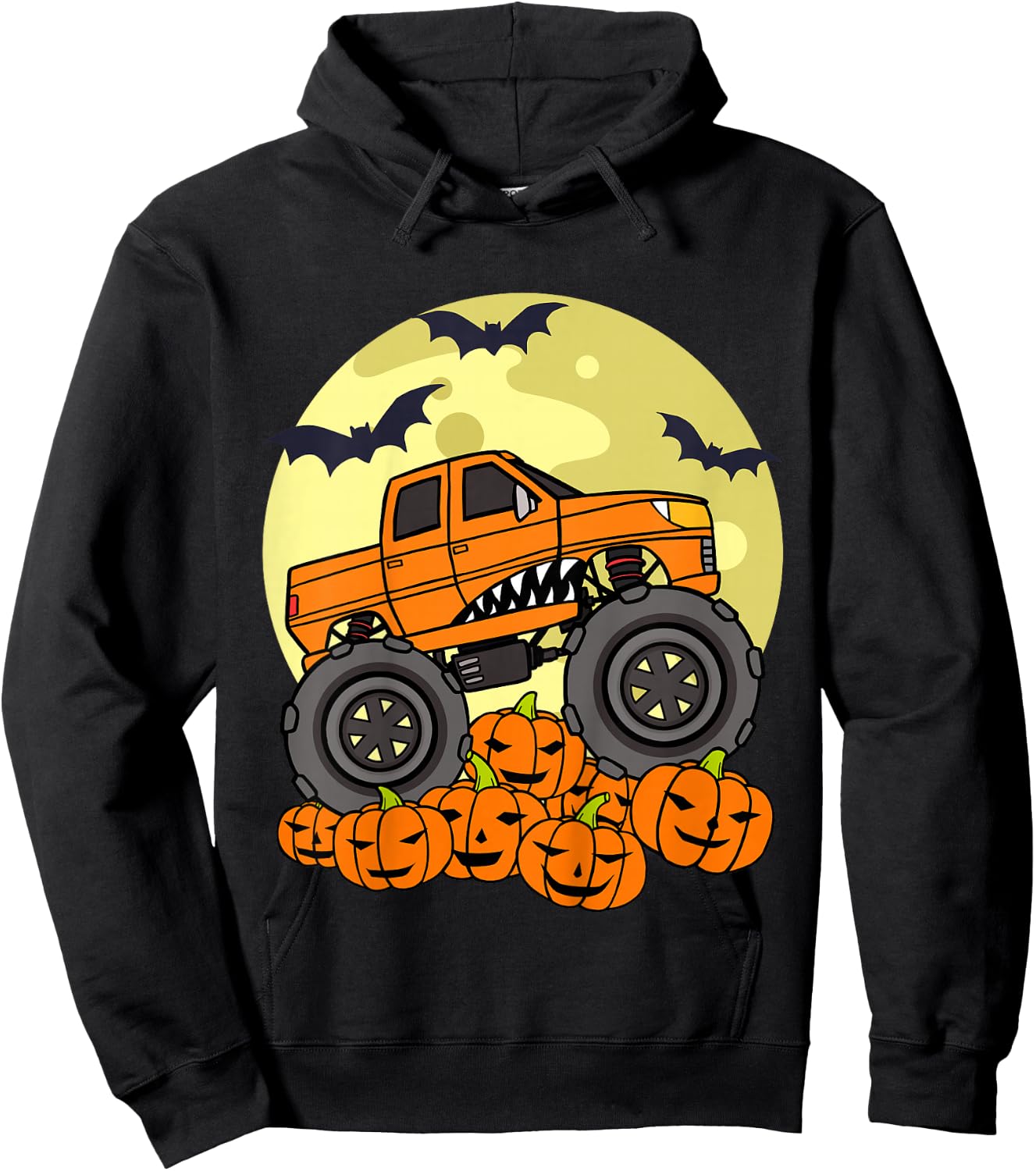 Kids Monster Truck Halloween Moon Jack O Lantern Pumpkin Toddler Hoodie - Hoodie | Black