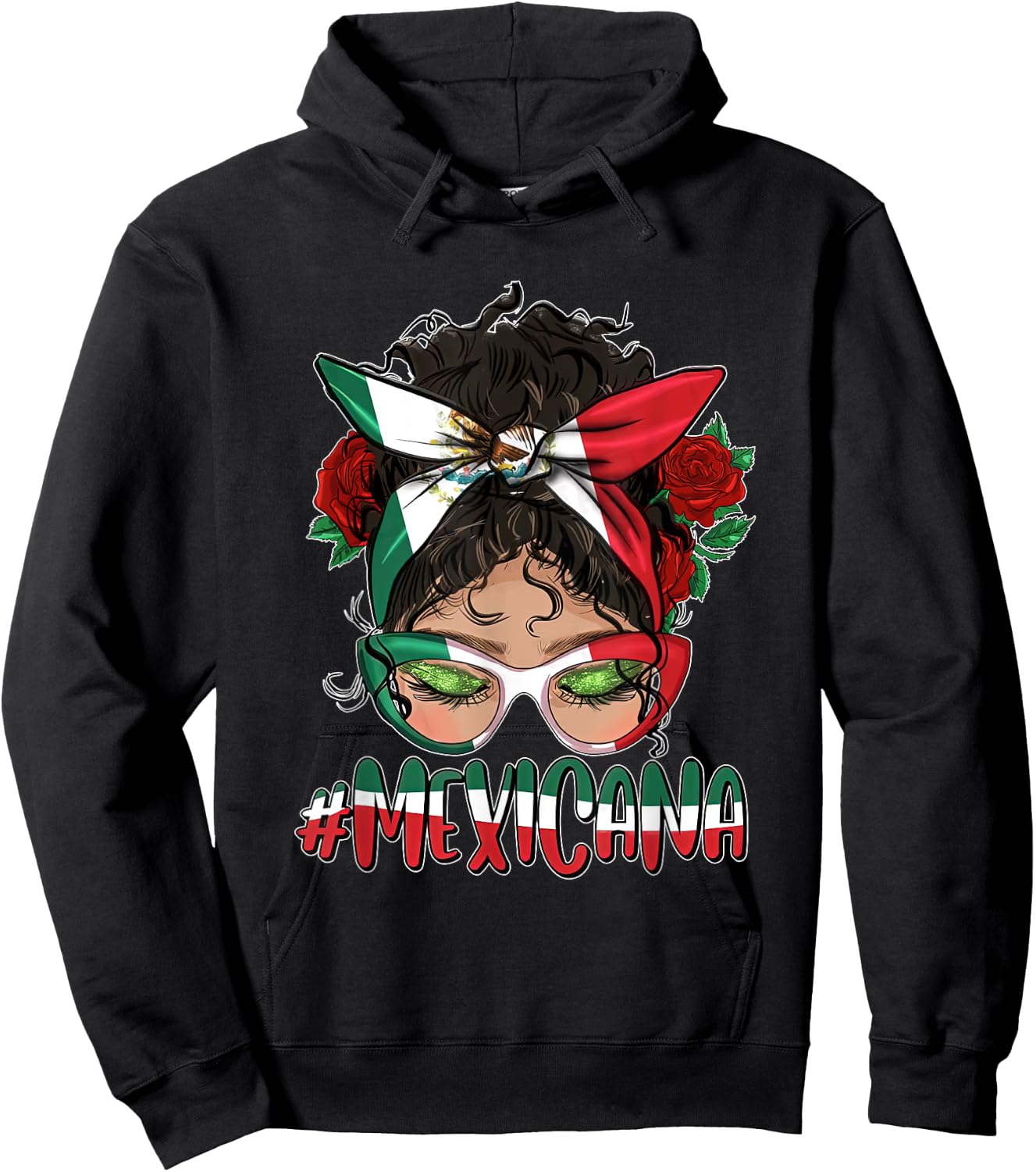 Cinco De Mayo Mexicana Messy Bun Hair Glasses Mexico Girl Hoodie - Hoodie | Black