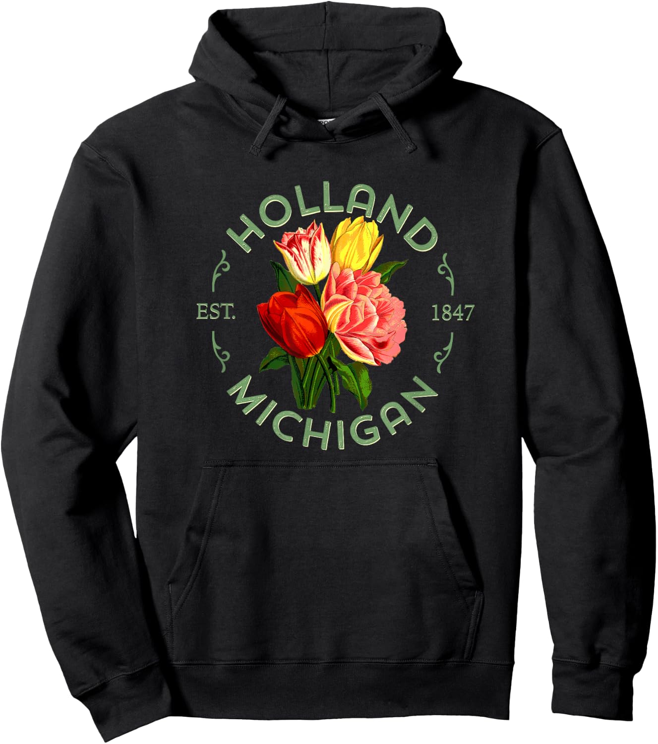 Holland Michigan Botanical Tulip Floral Women Girls Gardener Hoodie - Hoodie | Black