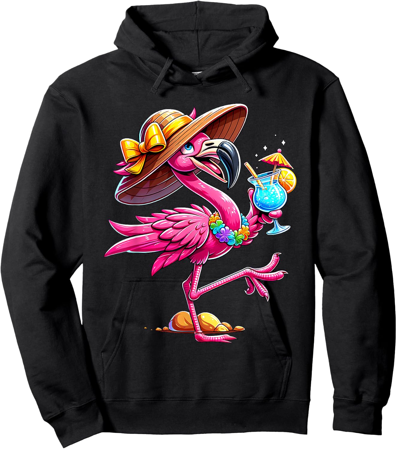 Funny Flamingo Hawaiian Summer Tropical Luau Women Girls Kid Hoodie - Hoodie | Black