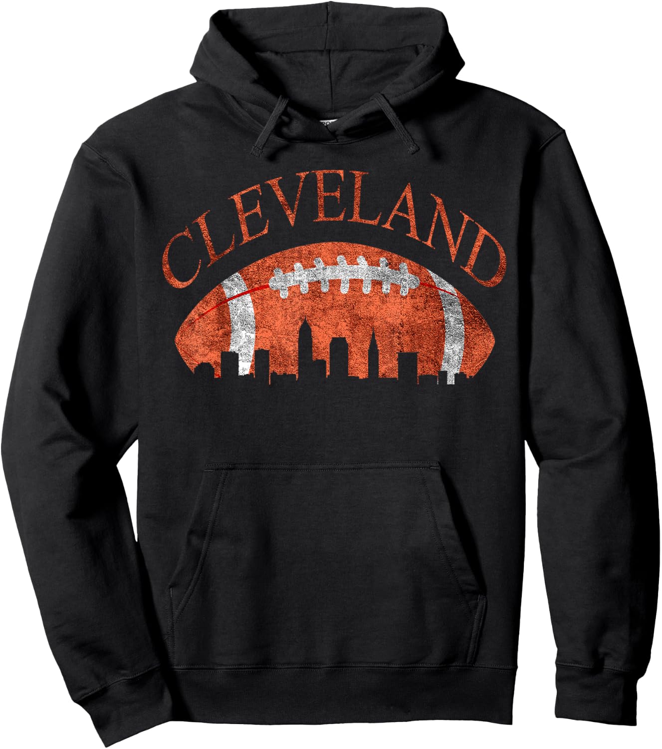 Vintage Downtown Cleveland Ohio Skyline Football Gift Hoodie - Hoodie | Black