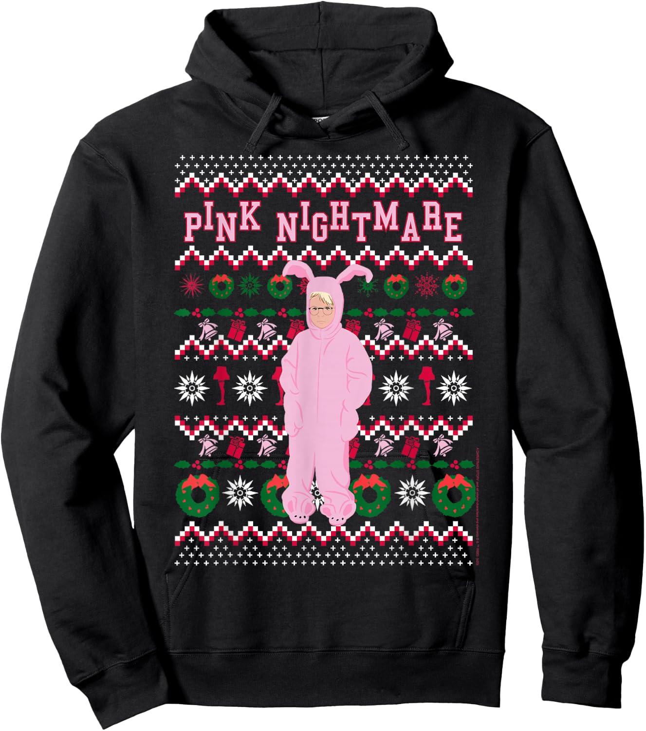 A Christmas Story Pink Nightmare Ugly Sweater Hoodie - Hoodie | Black