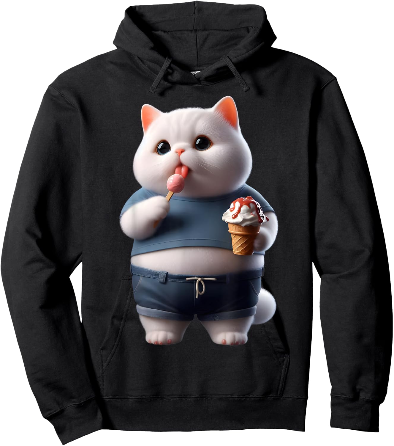 Funny Fat Cat Men Women Kids Ice Cream Fat Kitten Cat Lover Hoodie - Hoodie | Black