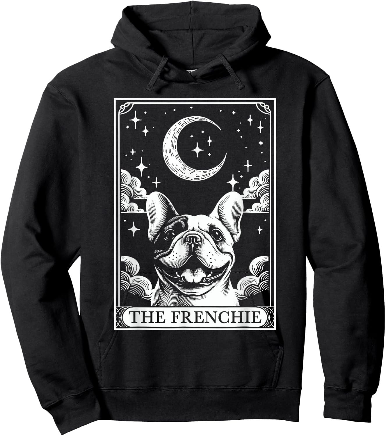 Tarot Card Vintage Crescent Moon French Bulldog Dog Mom Hoodie - Hoodie | Black
