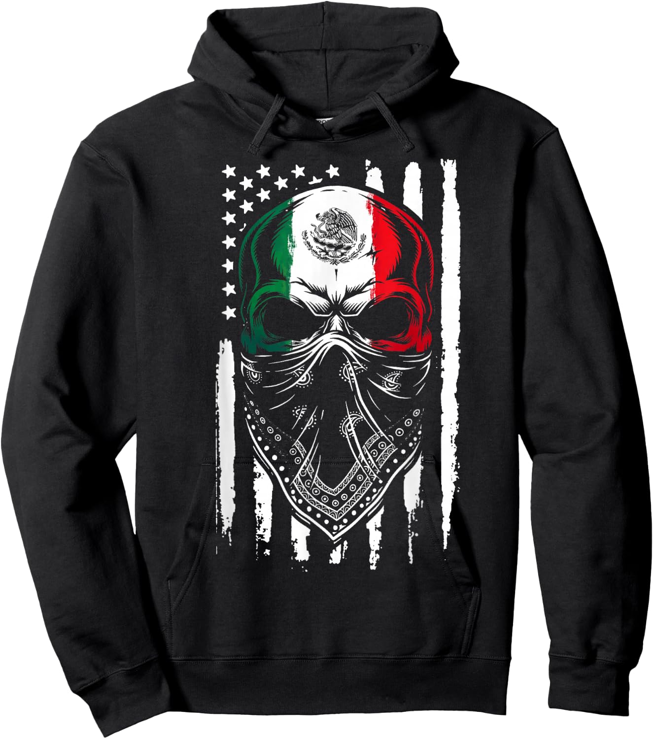 Skull Patriotic Mexican American Aztec Day of The Dead Hoodie - Hoodie | Black