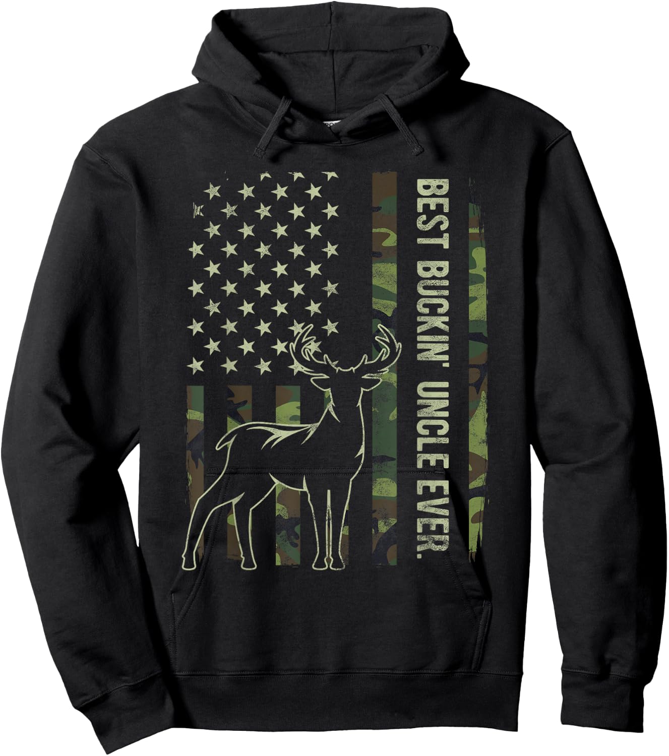 Best Buckin' Uncle Ever Camo American Flag Deer Hunting Hoodie - Hoodie | Black