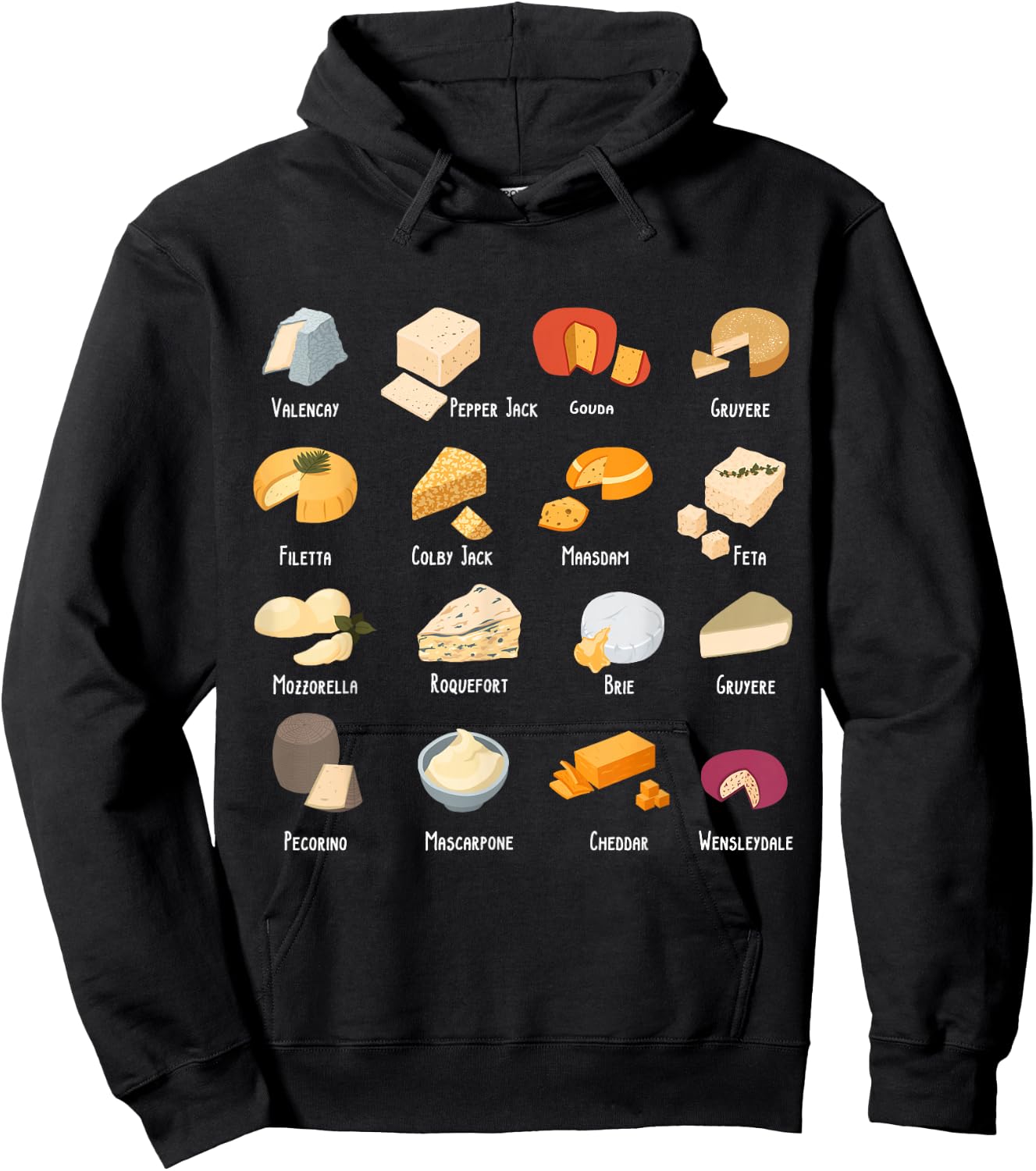 Funny Vintage Cheese Chart for Cheese Lover Cheese Hoodie - Hoodie | Black