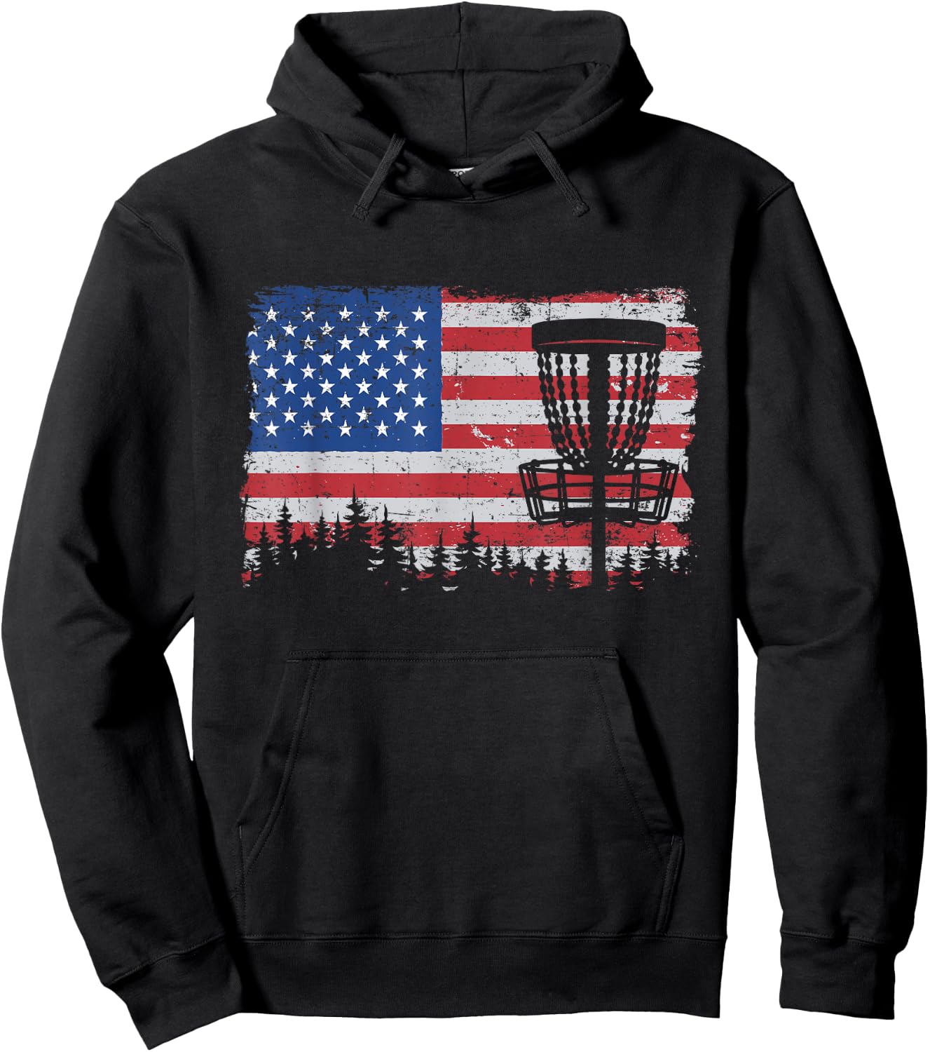 US American Flag Disc Golf Basket Frisbee Vintage Disc Golf Hoodie - Hoodie | Black