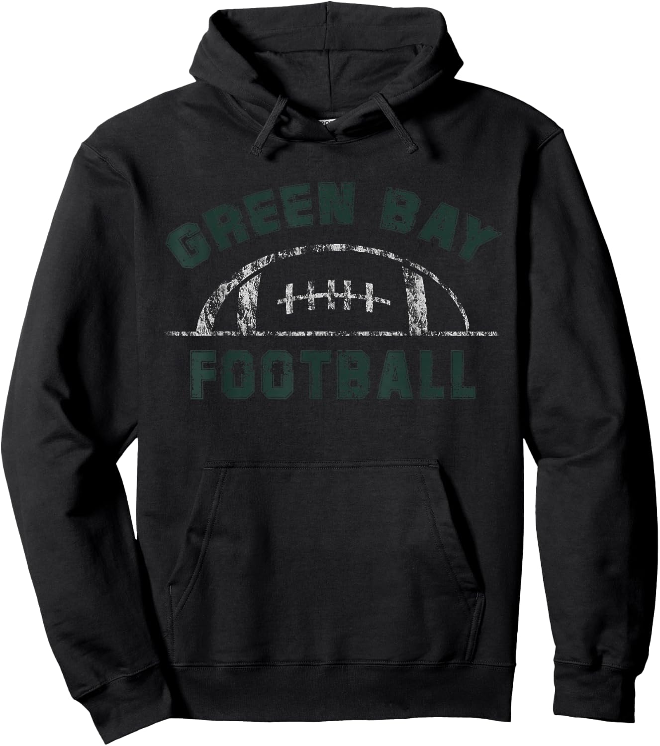 Green Bay Football | End Zone Game Day Distressed Vintage Hoodie - Hoodie | Black