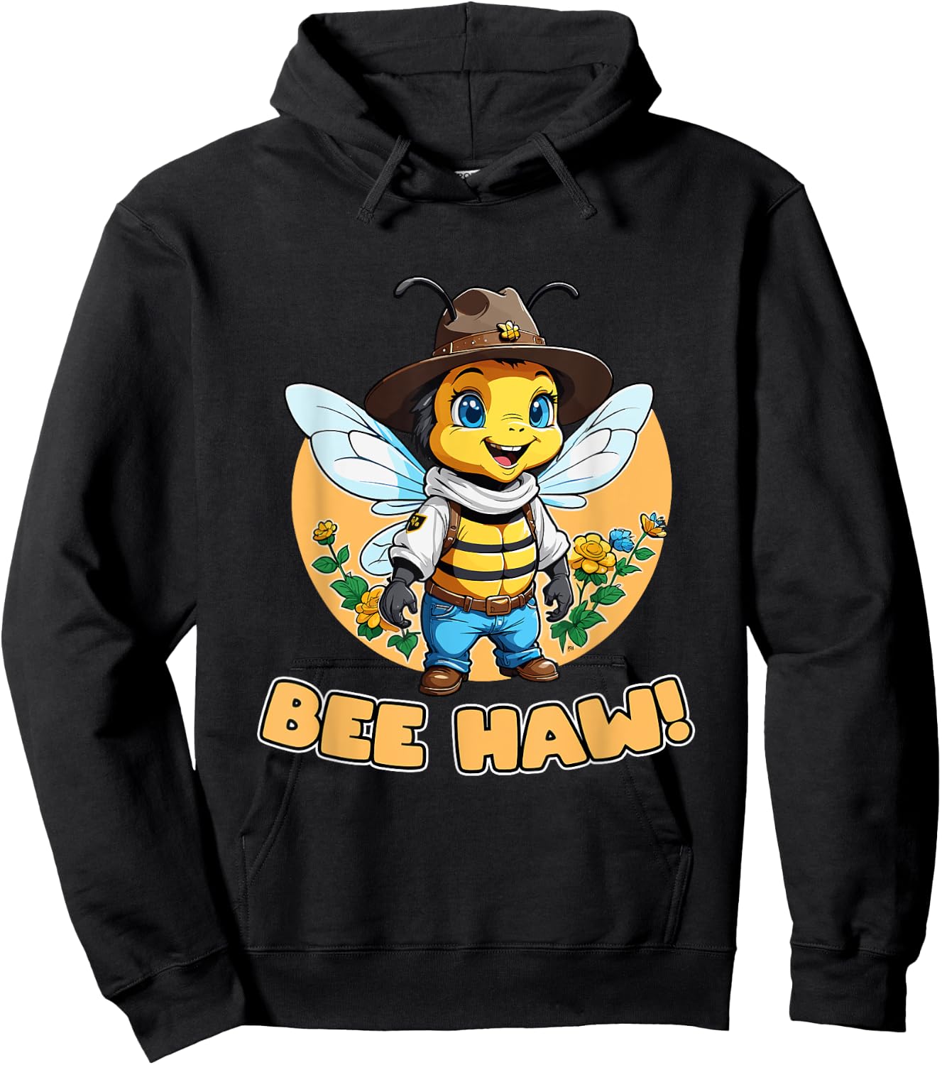 Funny Bee Haw Bumblebee Cowboy Hat Hoodie - Hoodie | Black