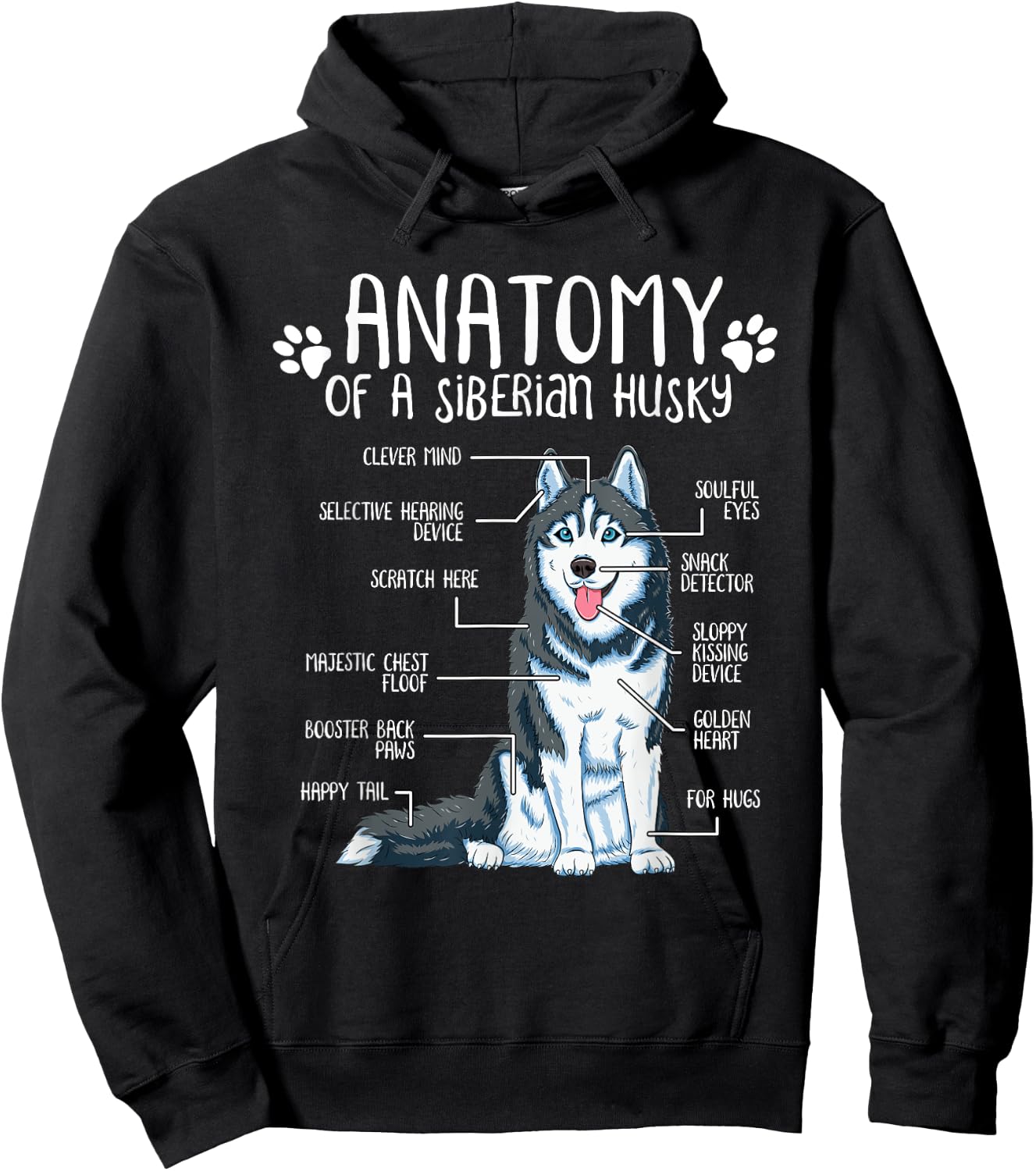 Funny Anatomy Siberian Husky Dog Lover Women Girls Kids Hoodie - Hoodie | Black
