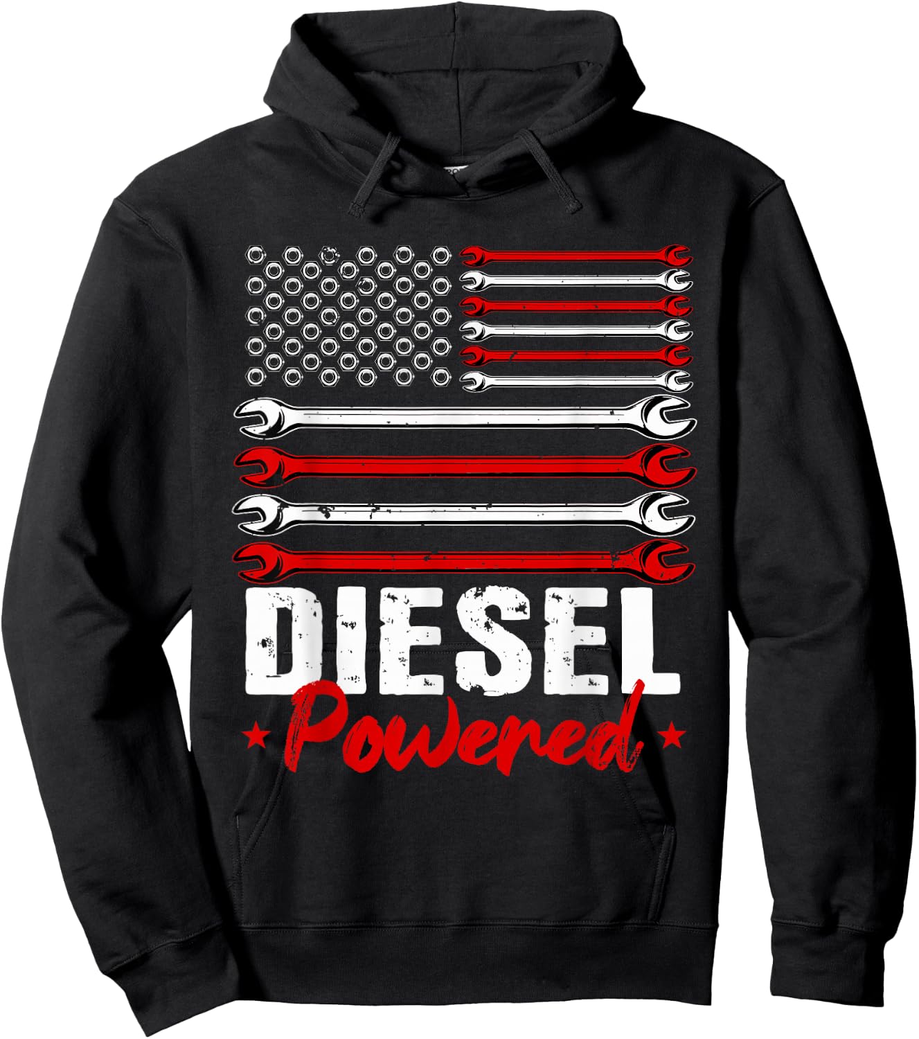 Diesel Mechanic Gifts Powered Patriotic American Flag Hoodie - Hoodie | Black