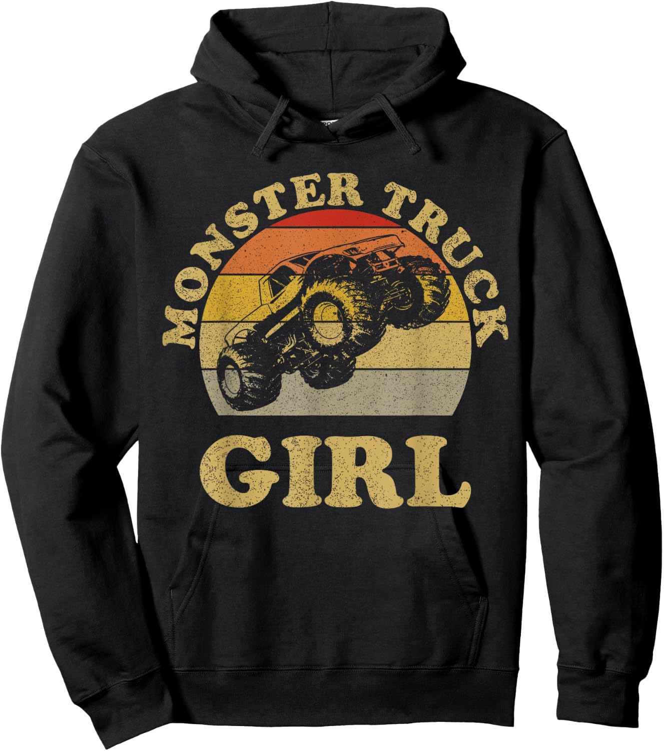 Monster Truck Girl Shirt Retro Vintage Sunset Design Girls Hoodie - Hoodie | Black