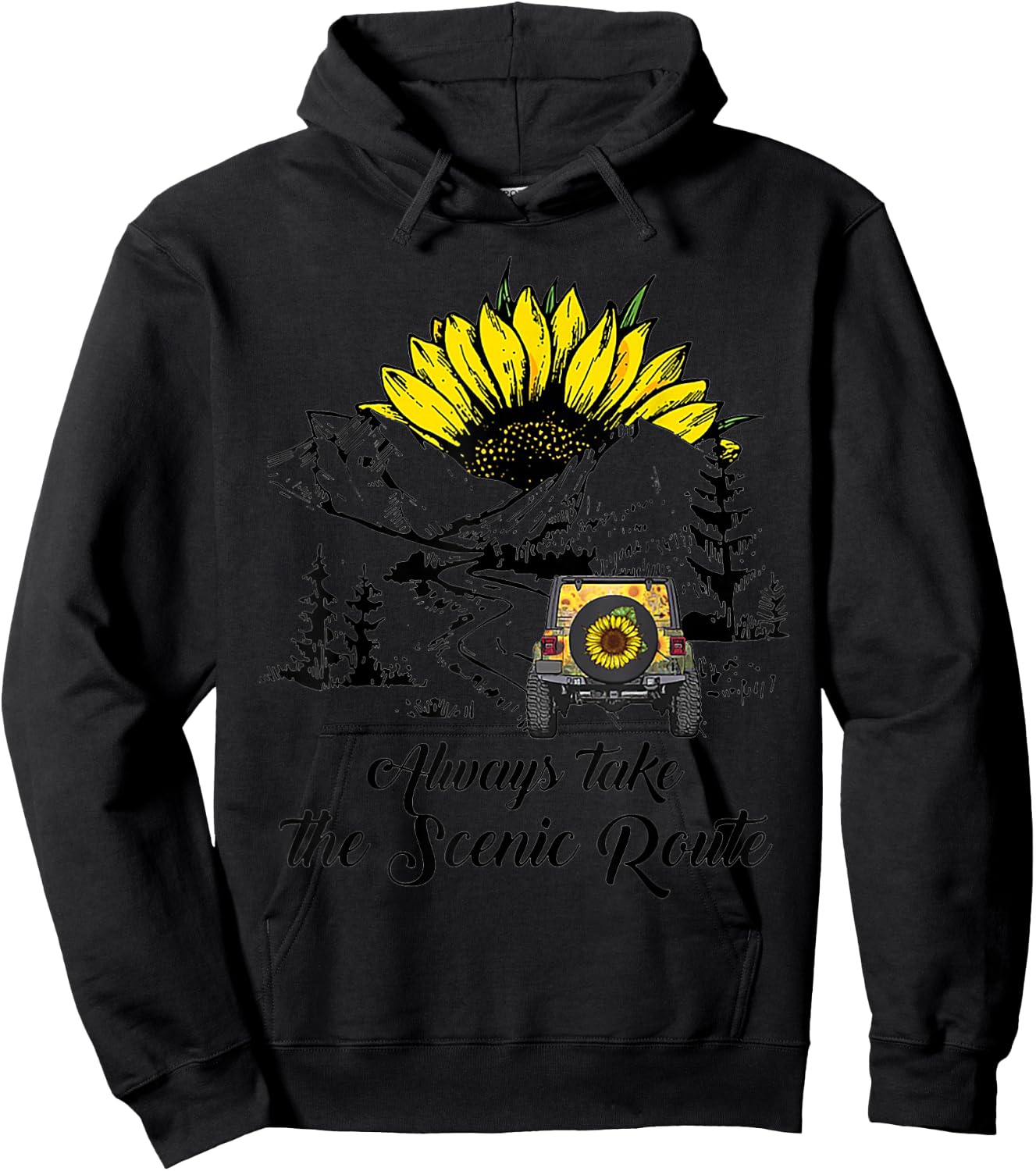 Always Take The Scenic Route Sunflower Hoodie - Hoodie | Black