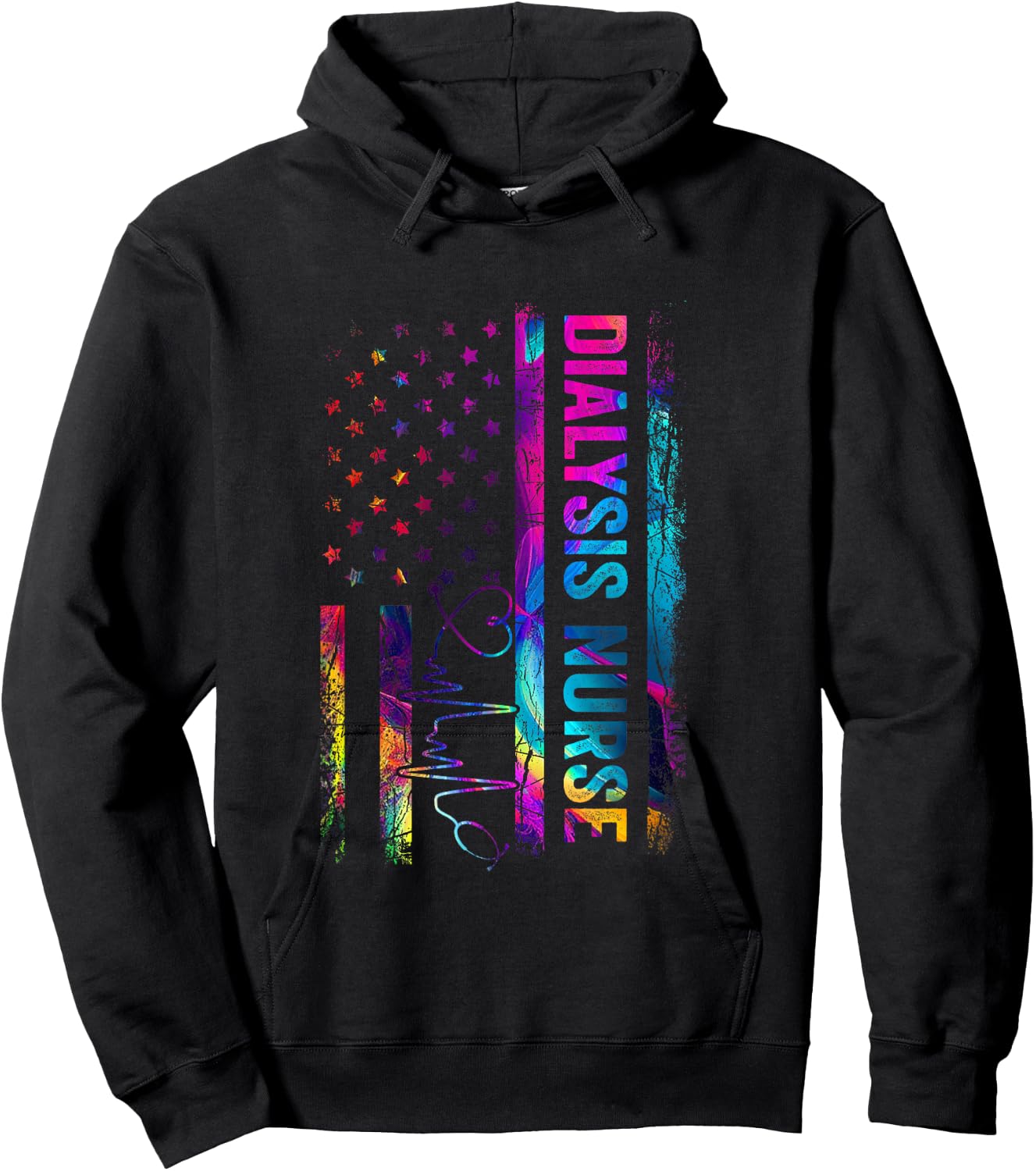 Dialysis Nurse Tie Dye American Flag Patriotic Nurse Day Hoodie - Hoodie | Black