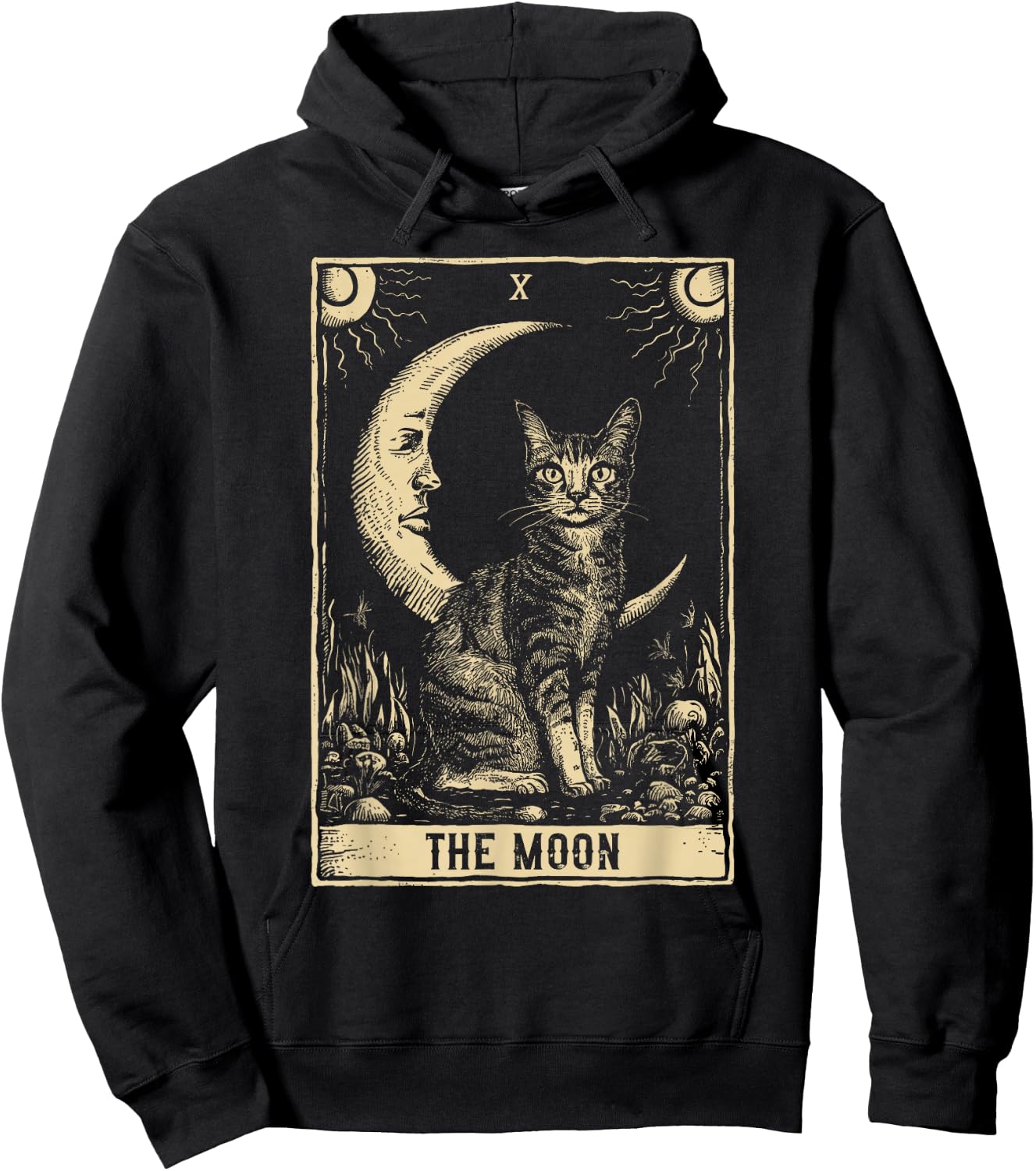 Crescent Moon And Cat Tarot Card Hoodie - Hoodie | Black